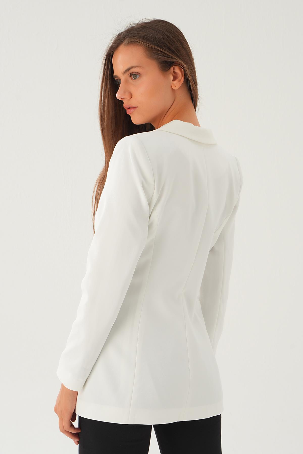 Ekru Kol Çizgi Detay Cepli Ceket 4705 - 5