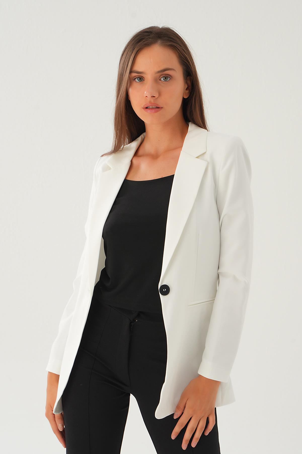 Ekru Kol Çizgi Detay Cepli Ceket 4705 - 6