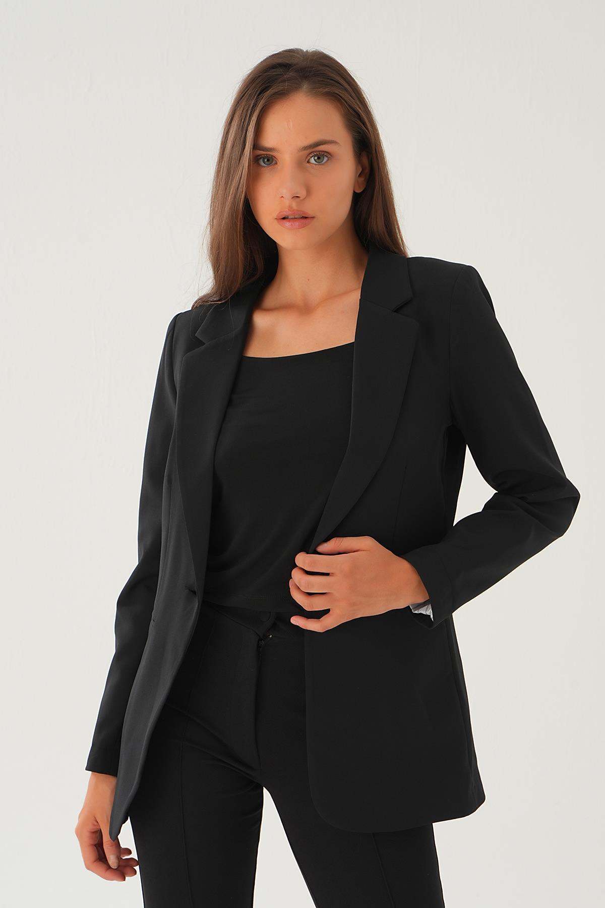 Siyah Kol Çizgi Detay Cepli Ceket 4705 - 3