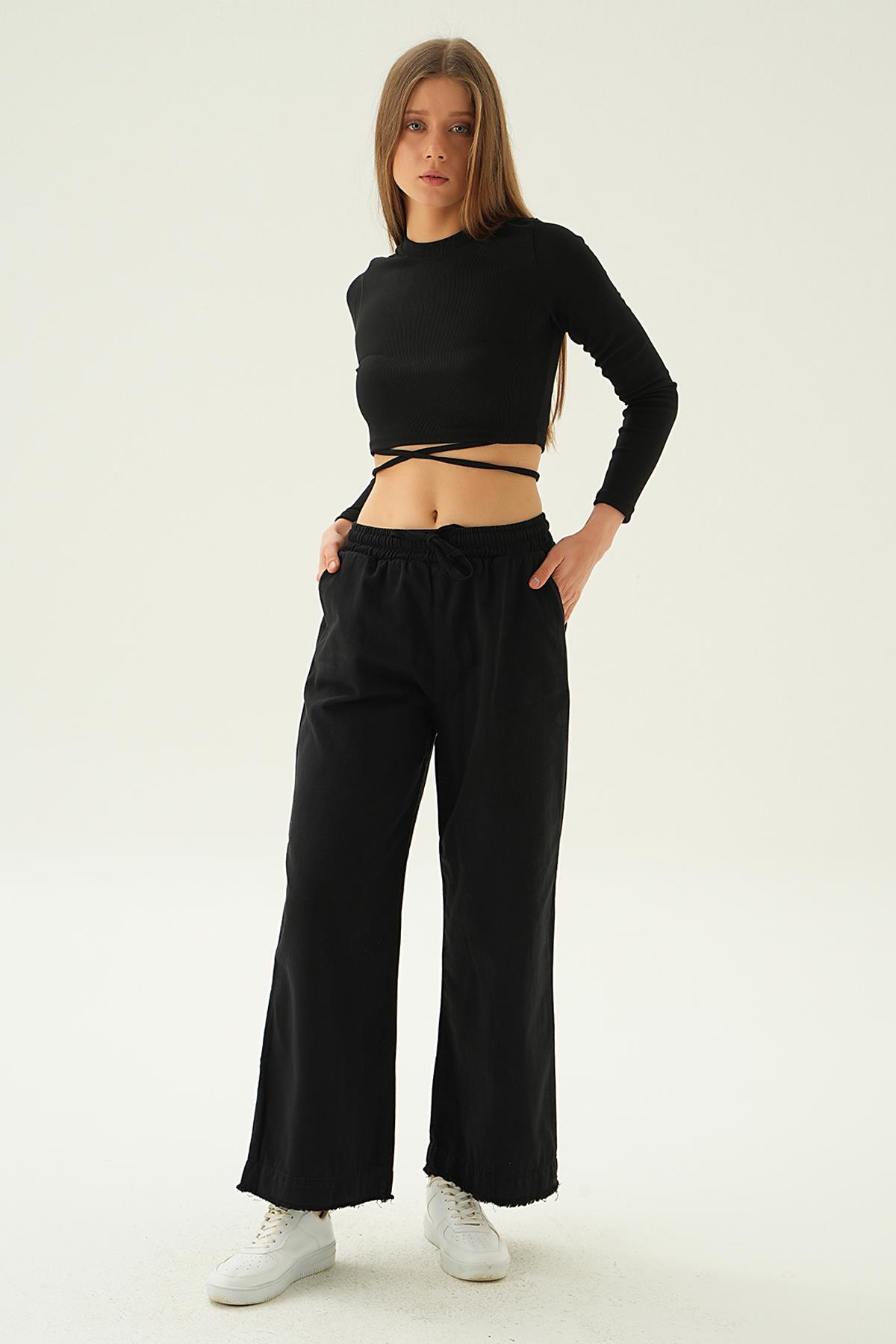 Siyah Bol Paça Pantolon 4760 - RAYS