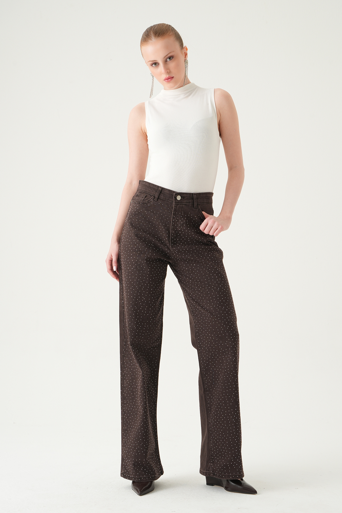 Kahve Taşlı Geniş Paça Jean 4910 - 1