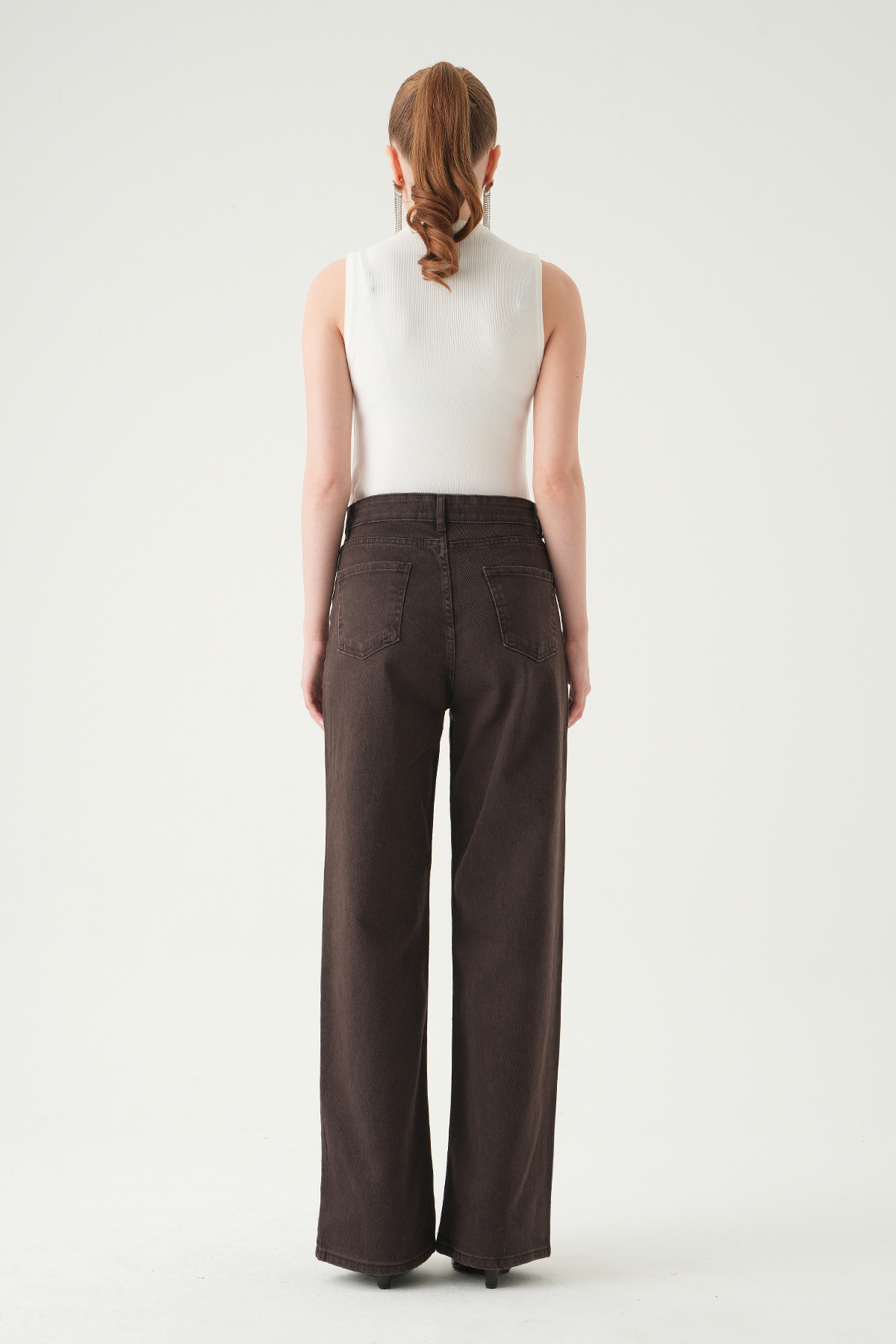 Taşlı Geniş Paça Jean 4910 Kahve - 5