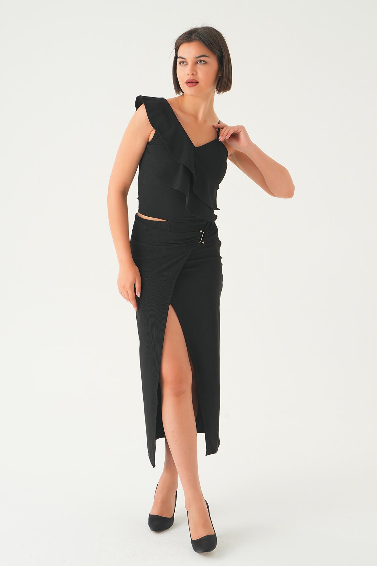 Siyah Fırfır Detay Bluz 4986 - 2