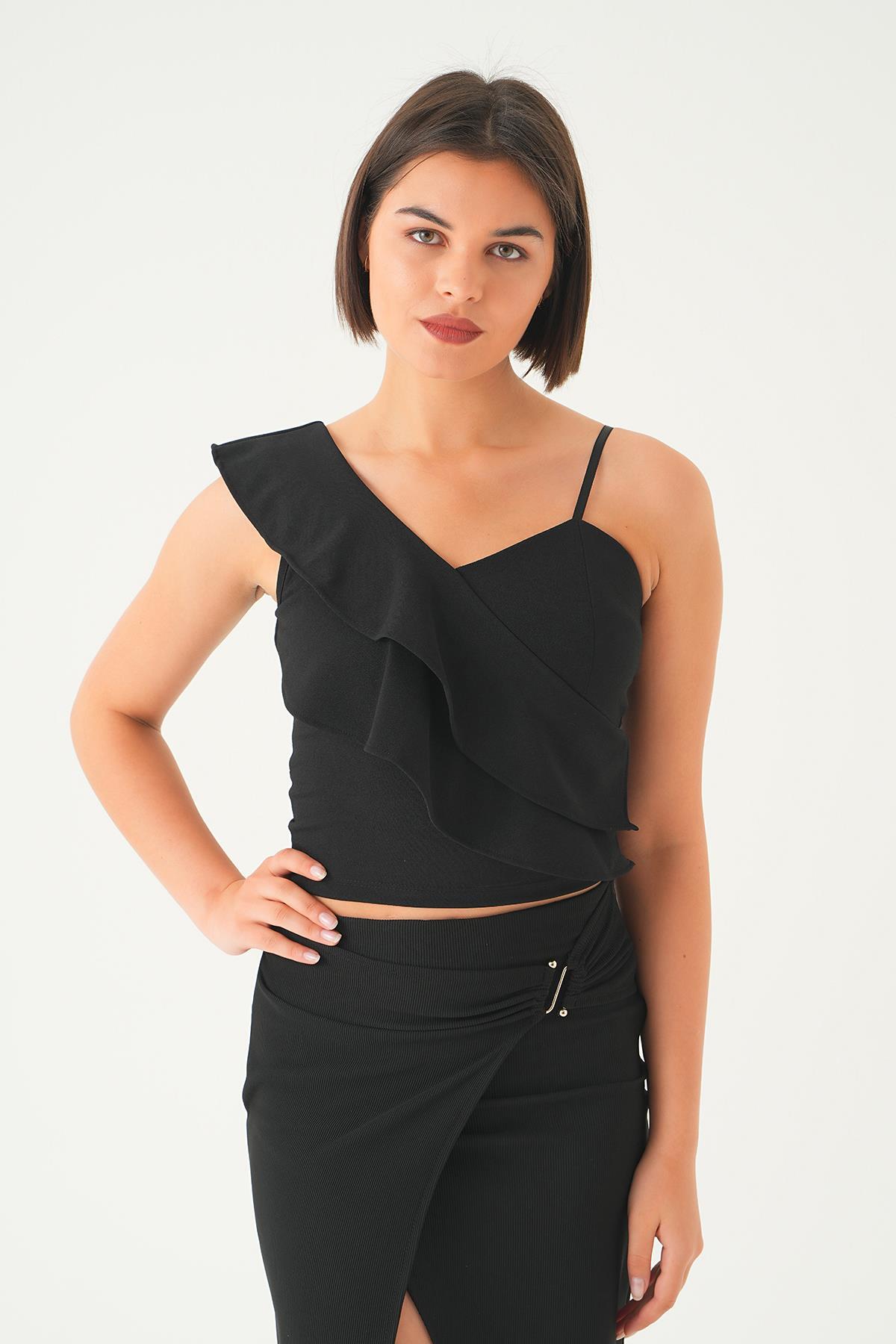 Siyah Fırfır Detay Bluz 4986 - 3