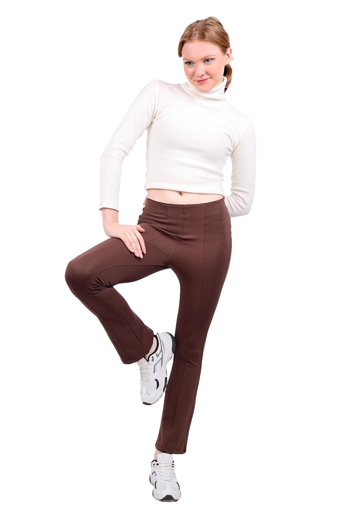 500 Bel Lastik Detay İspanyol Paça Tayt Kahve - RAYS