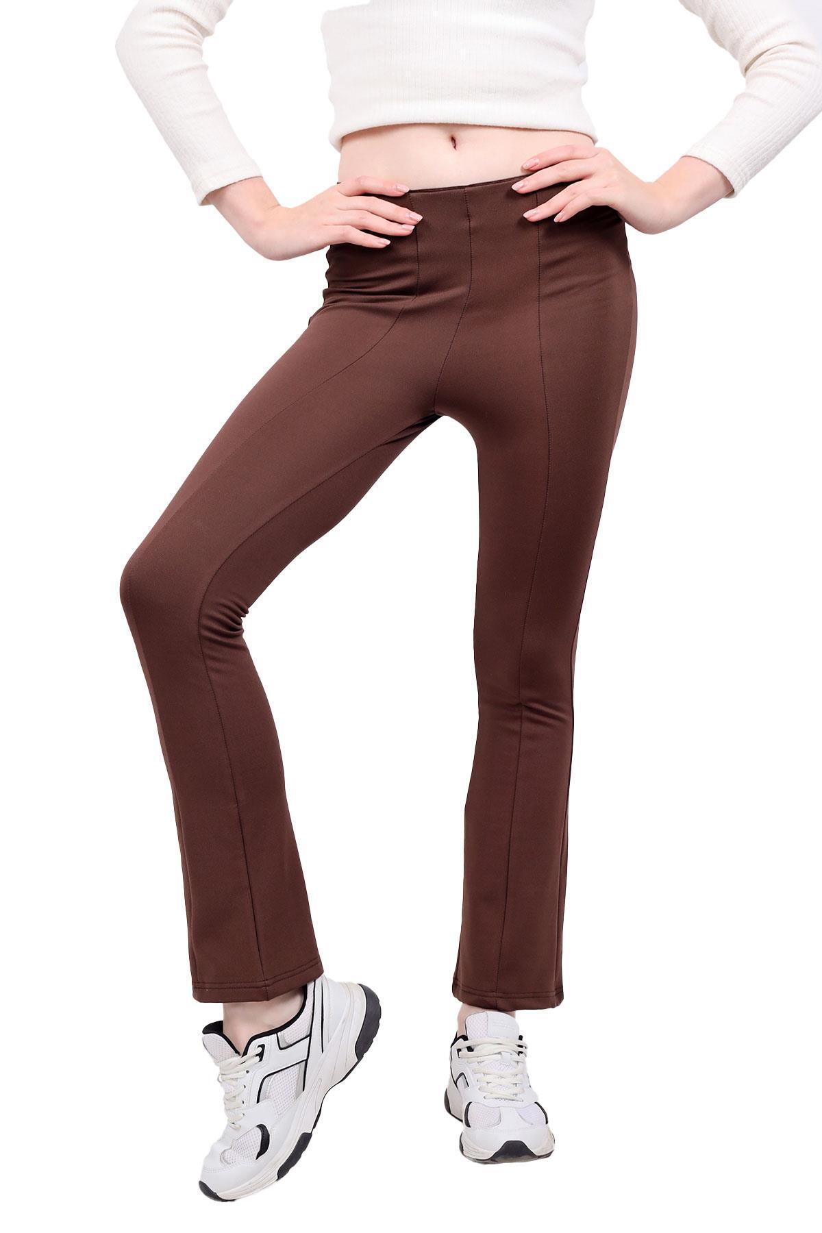 Kahve Bel Lastik Detay İspanyol Paça Tayt 500 - RAYS (1)