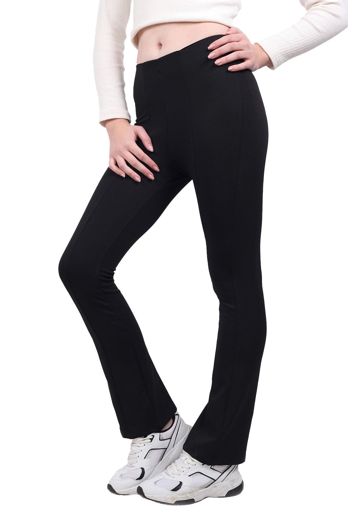 500 Bel Lastik Detay İspanyol Paça Tayt Siyah - RAYS (1)