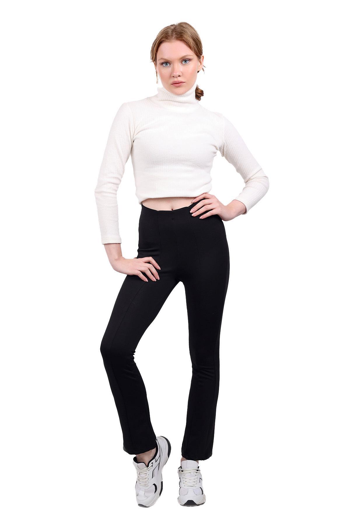 Siyah Bel Lastik Detay İspanyol Paça Tayt 500 - 1