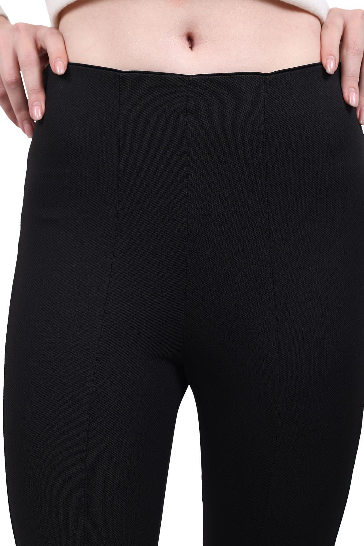 Siyah Bel Lastik Detay İspanyol Paça Tayt 500 - 8