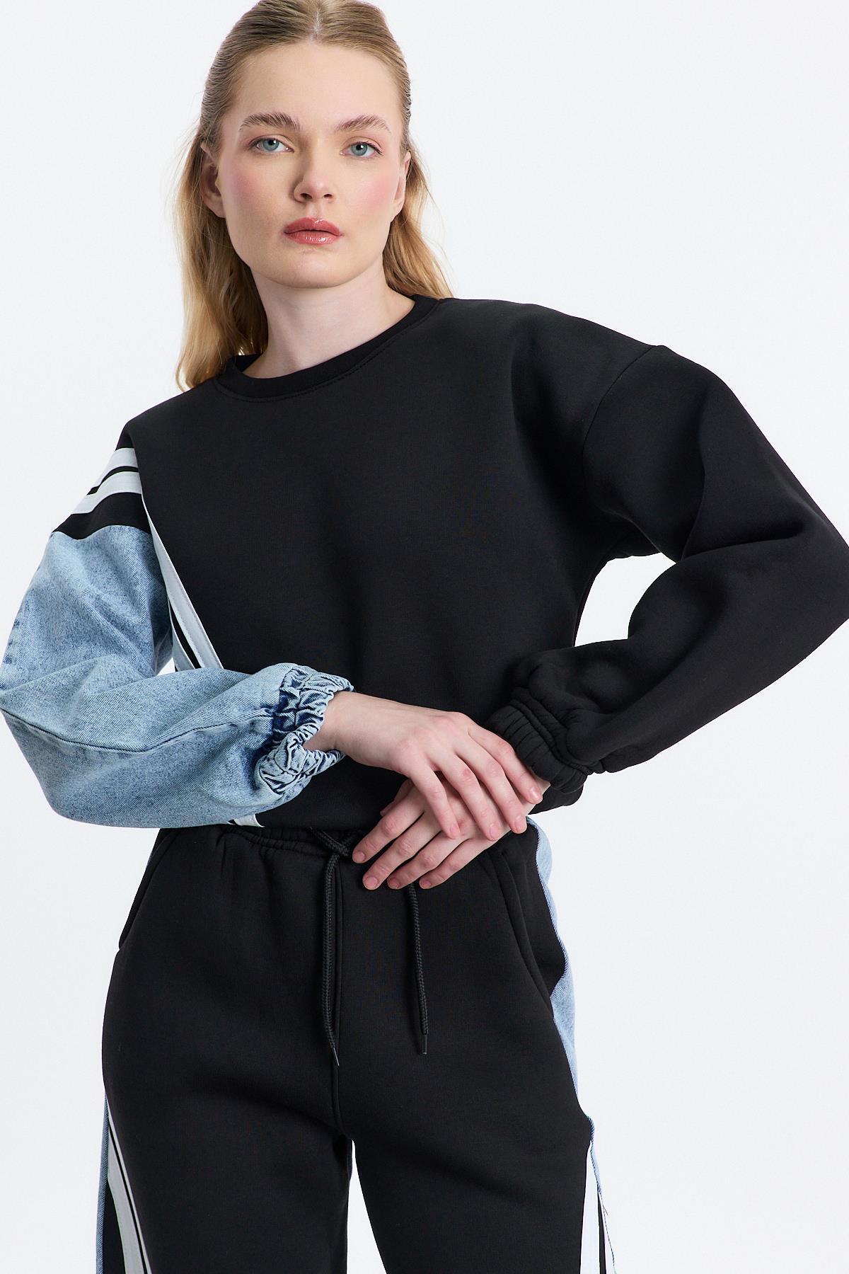 Siyah Kot Detay Sweat 5000 - 7
