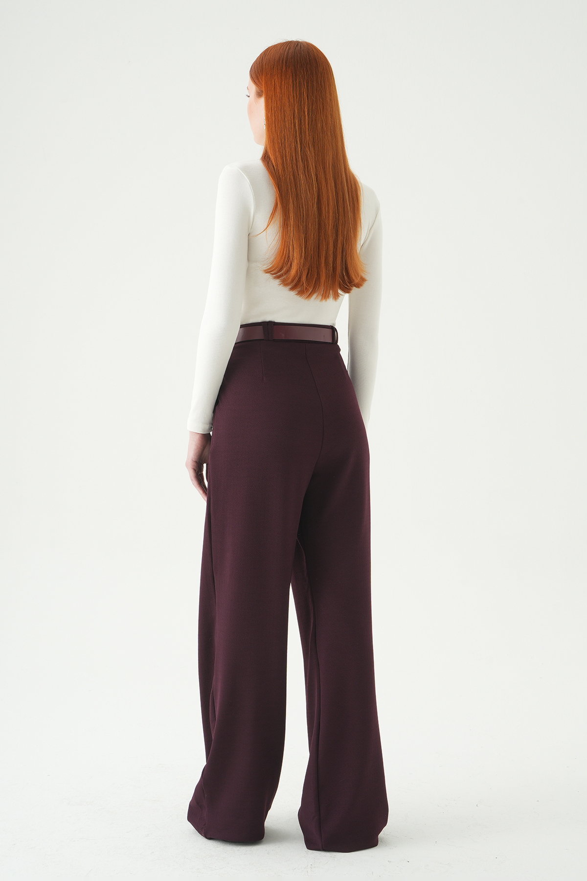 Bordo Çift Pile Detay Kemerli Pantolon 5009 - 5