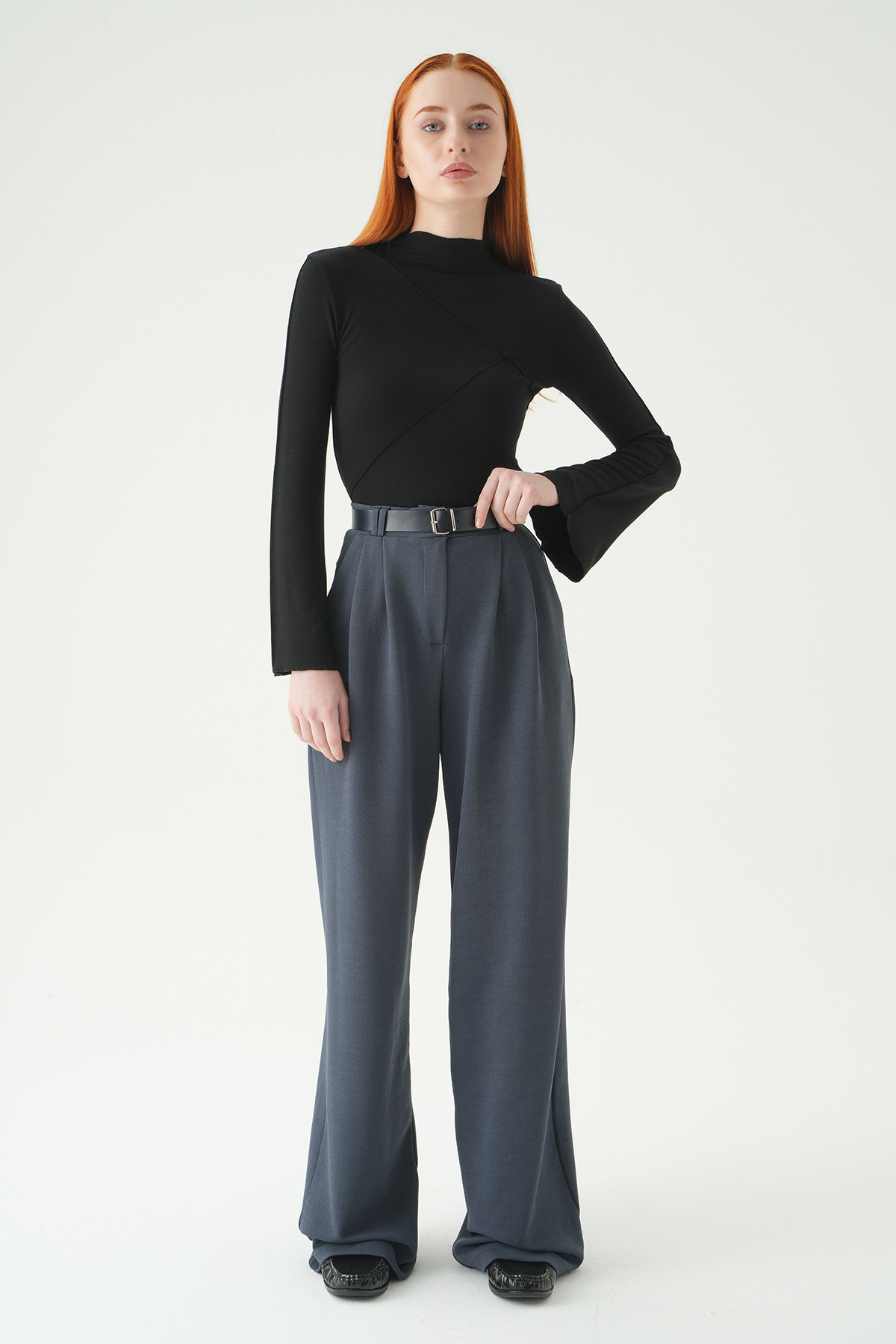 Füme Çift Pile Detay Kemerli Pantolon 5009 - 2