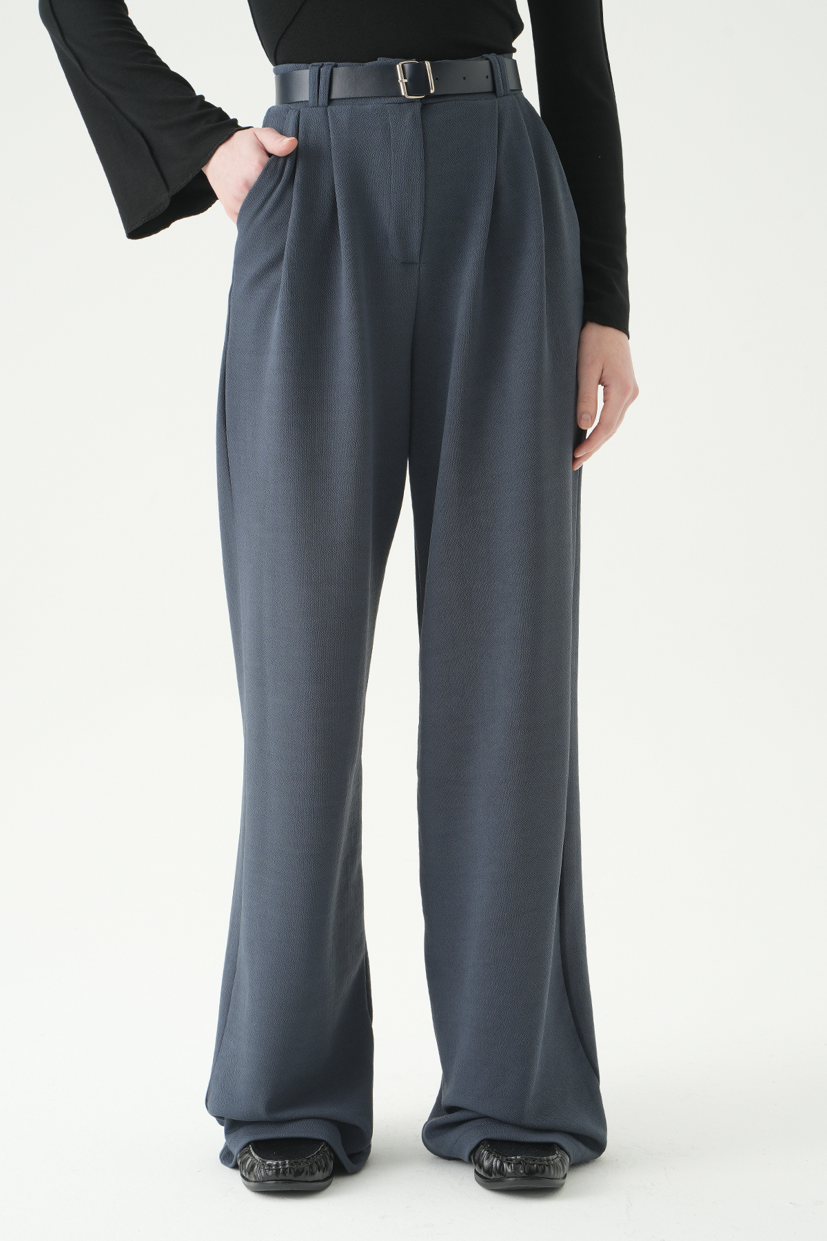 Füme Çift Pile Detay Kemerli Pantolon 5009 - 3