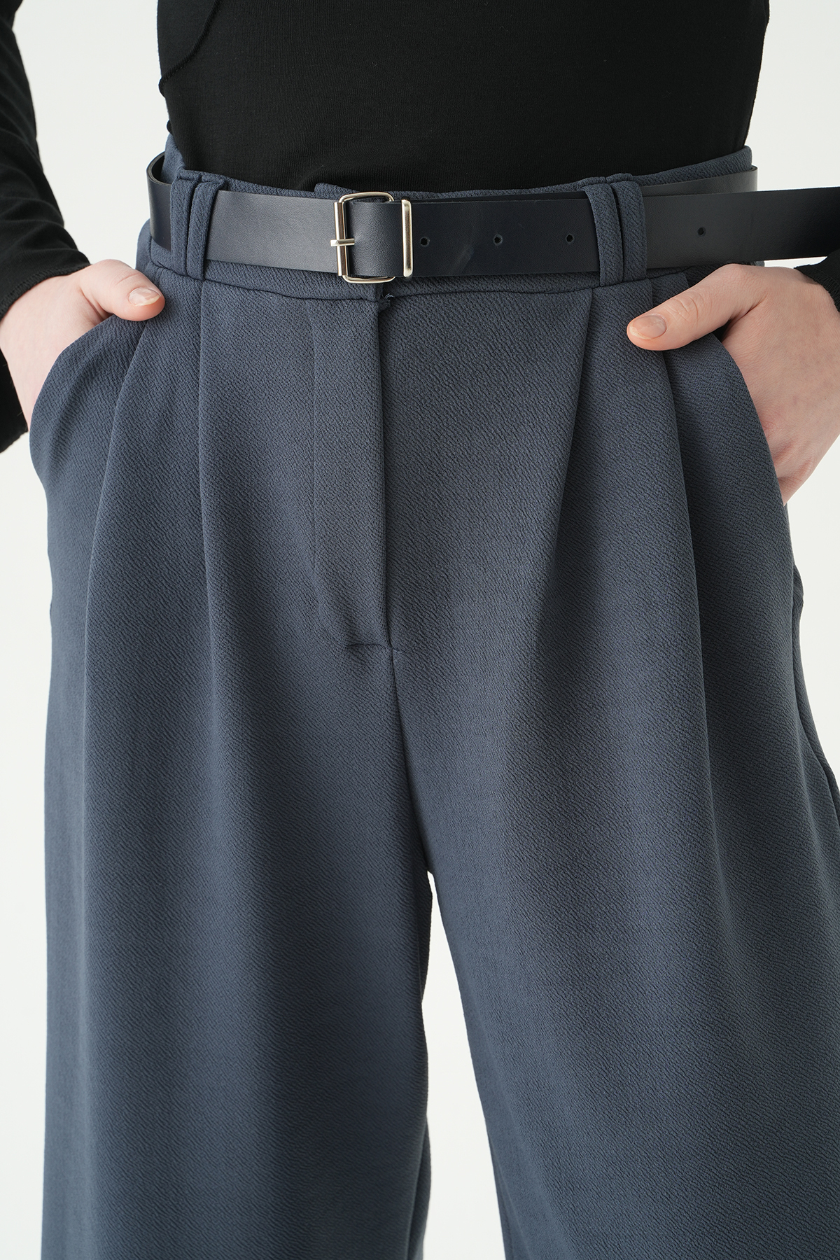 Füme Çift Pile Detay Kemerli Pantolon 5009 - 4