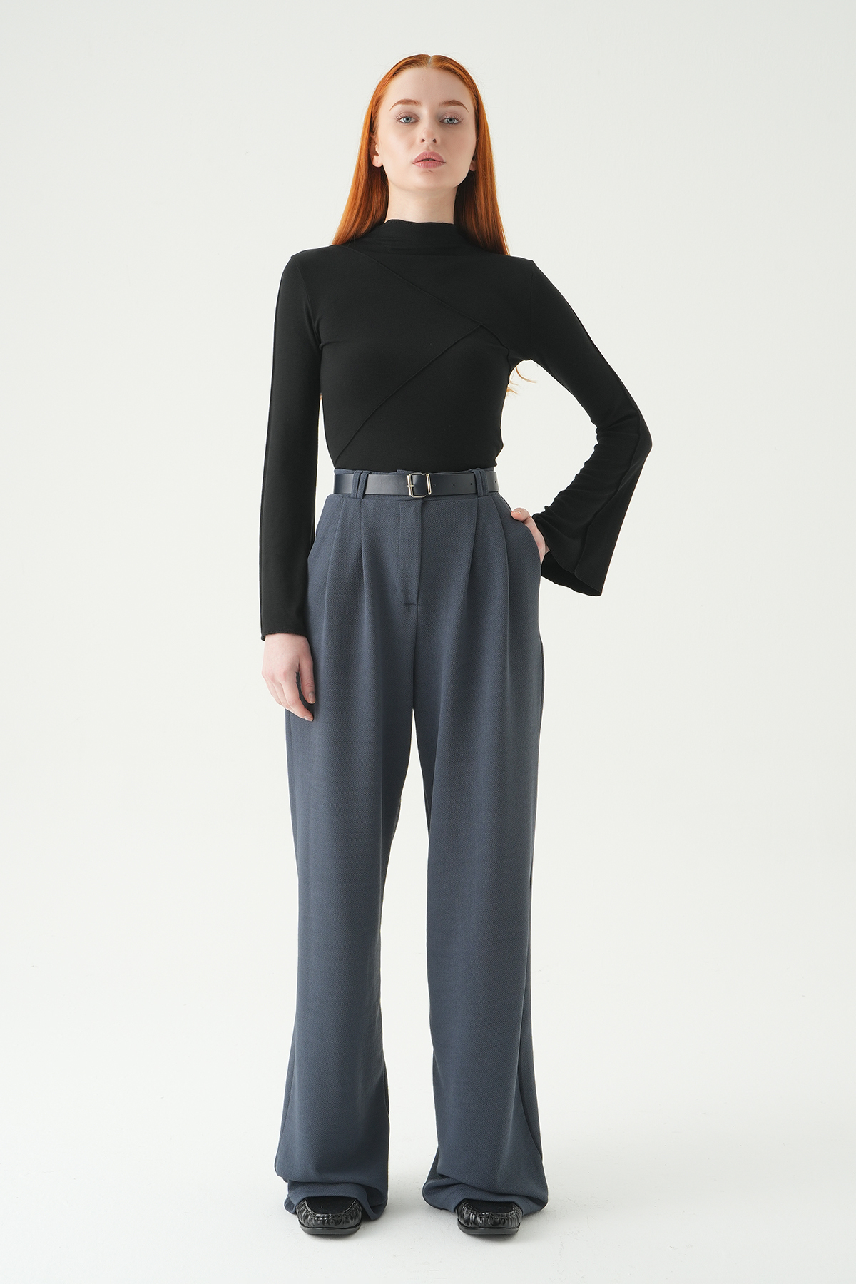 Füme Çift Pile Detay Kemerli Pantolon 5009 - 6