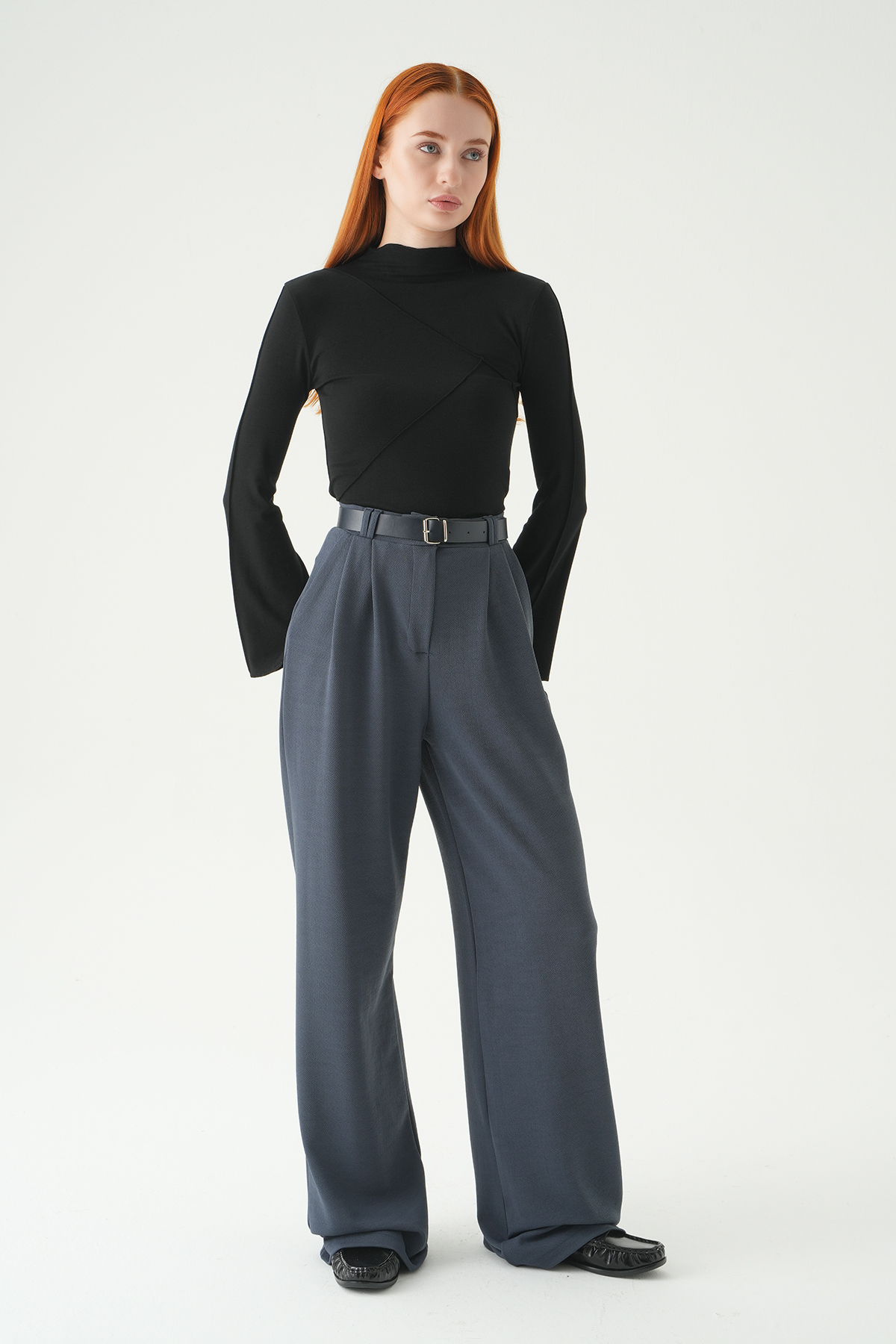 Füme Çift Pile Detay Kemerli Pantolon 5009 - 7