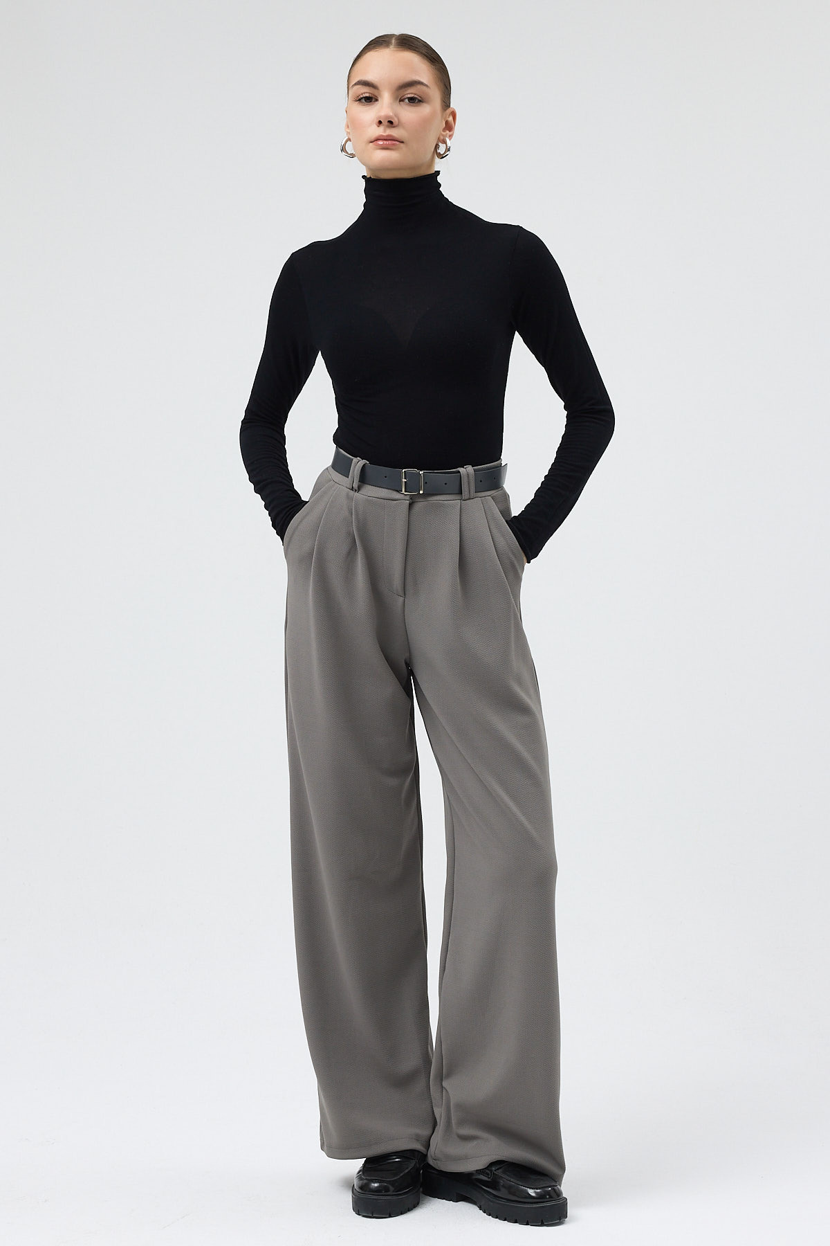 Gri Palazzo Likralı Kadın Pantolon 5009 - 6