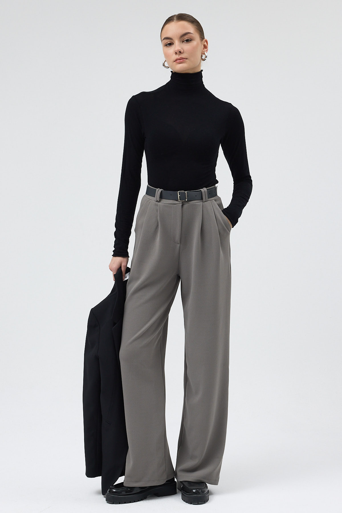 Gri Palazzo Likralı Kadın Pantolon 5009 - 1