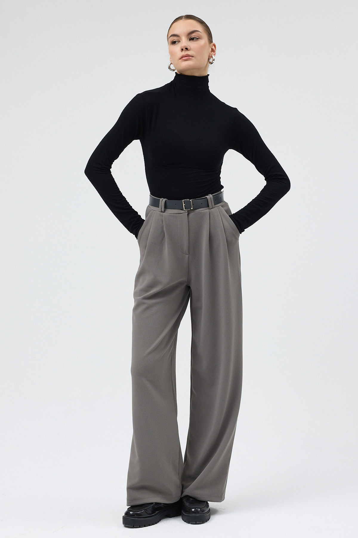 Gri Palazzo Likralı Kadın Pantolon 5009 - 2