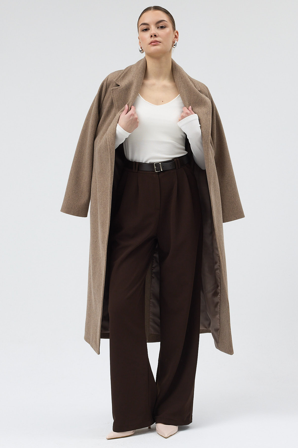 Kahverengi Palazzo Likralı Kadın Pantolon 5009 