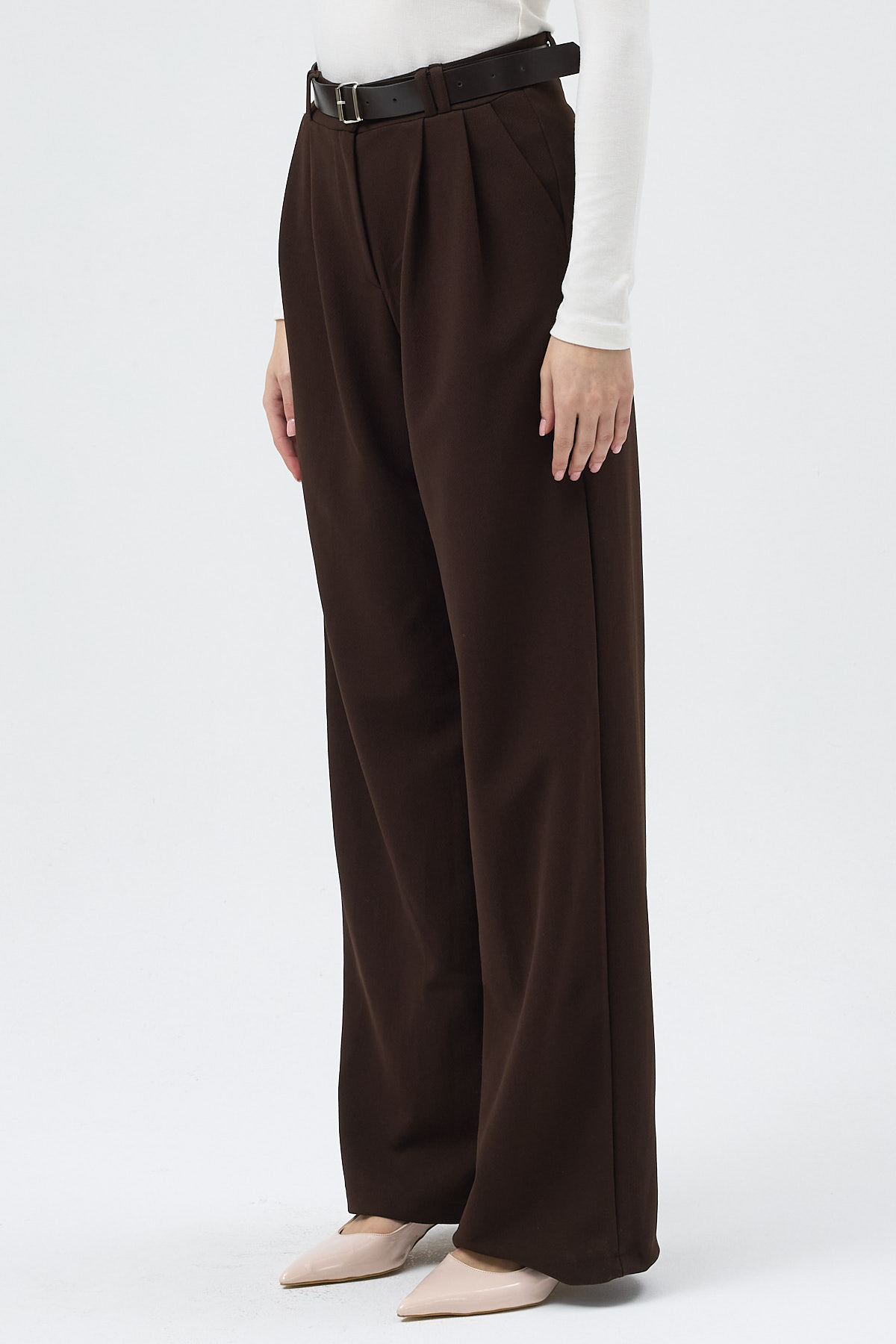 Kahverengi Palazzo Likralı Kadın Pantolon 5009 - 3