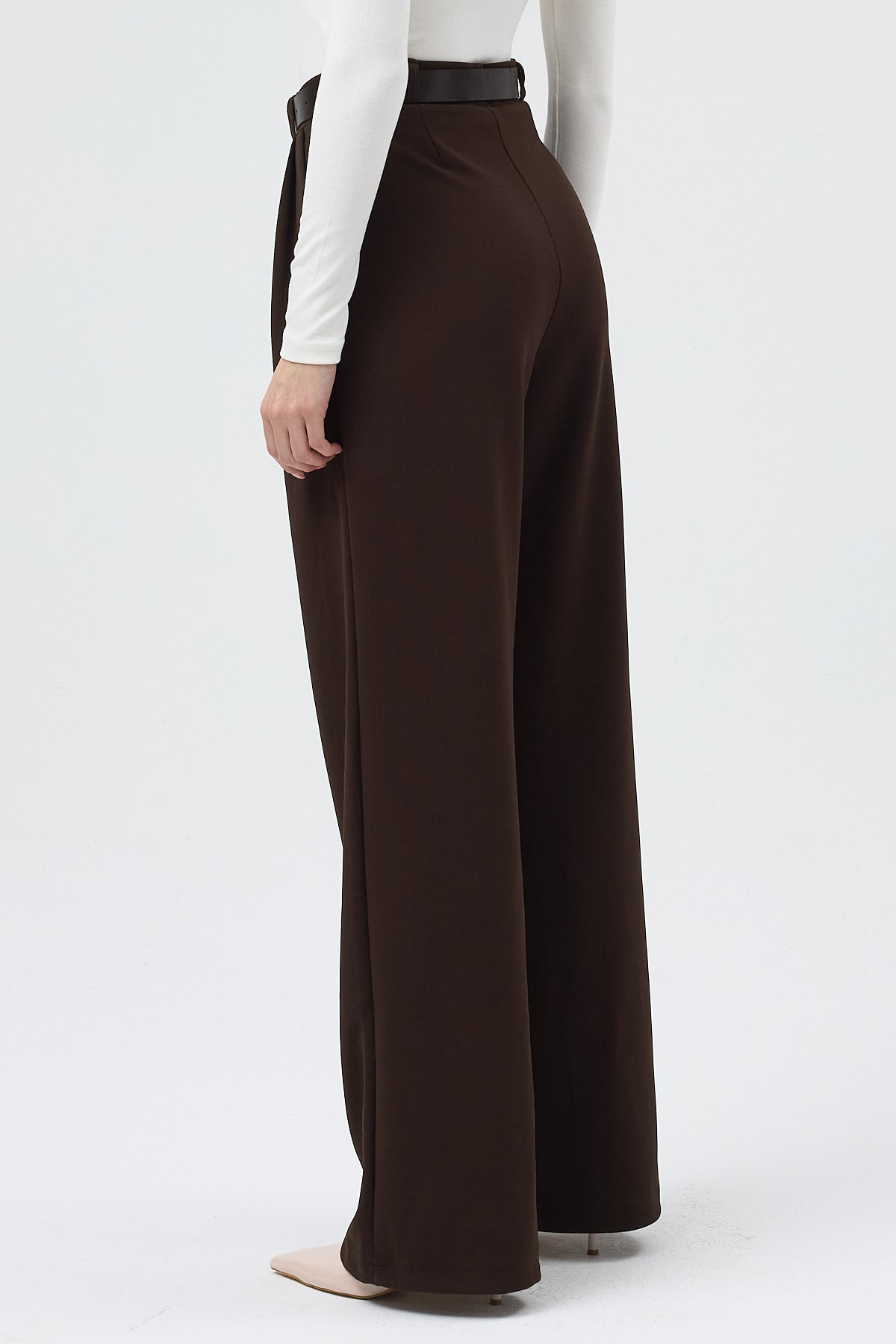 Kahverengi Palazzo Likralı Kadın Pantolon 5009 - 5