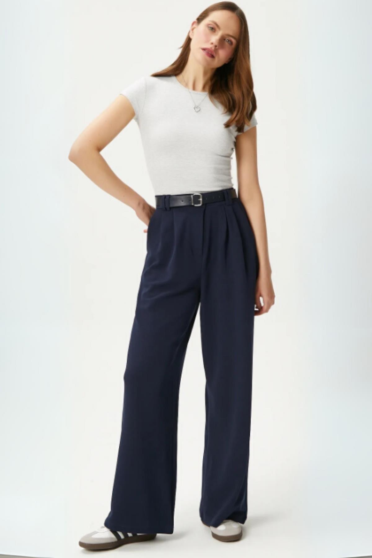 5009 Çift Pile Detay Kemerli Pantolon Laci - 1
