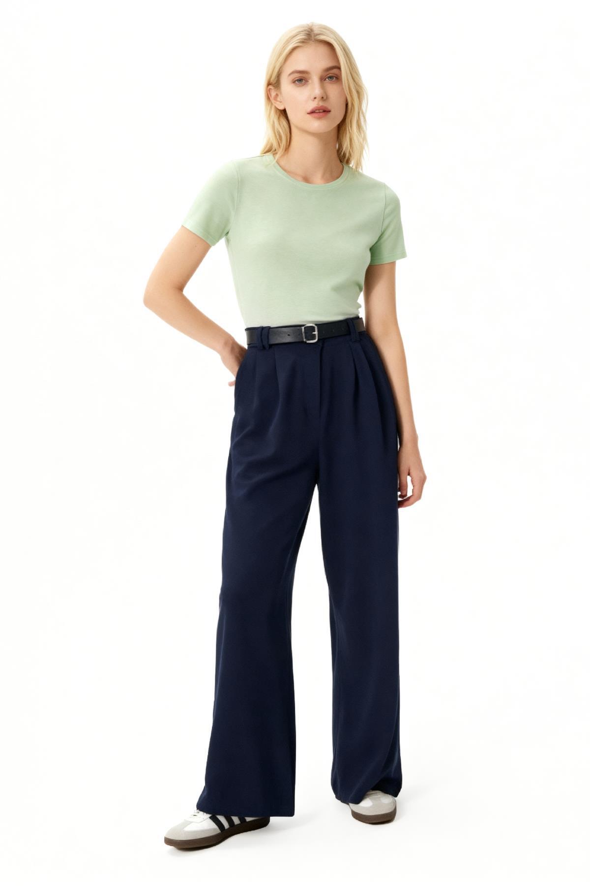 5009 Çift Pile Detay Kemerli Pantolon Laci 