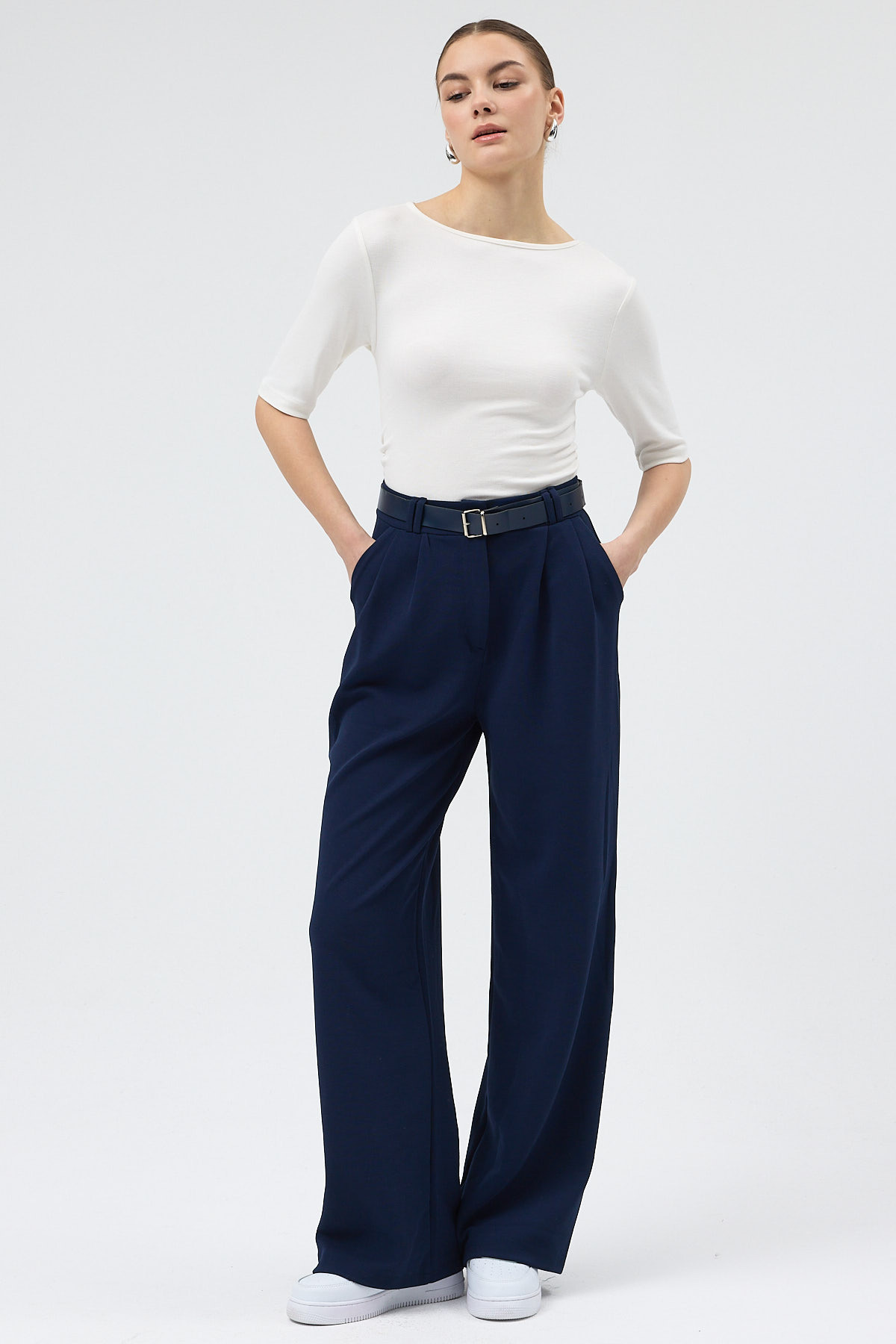 Lacivert Palazzo Likralı Kadın Pantolon 5009 - 6