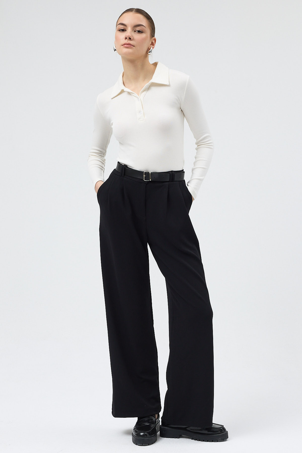 Siyah Palazzo Likralı Kadın Pantolon 5009 - 6