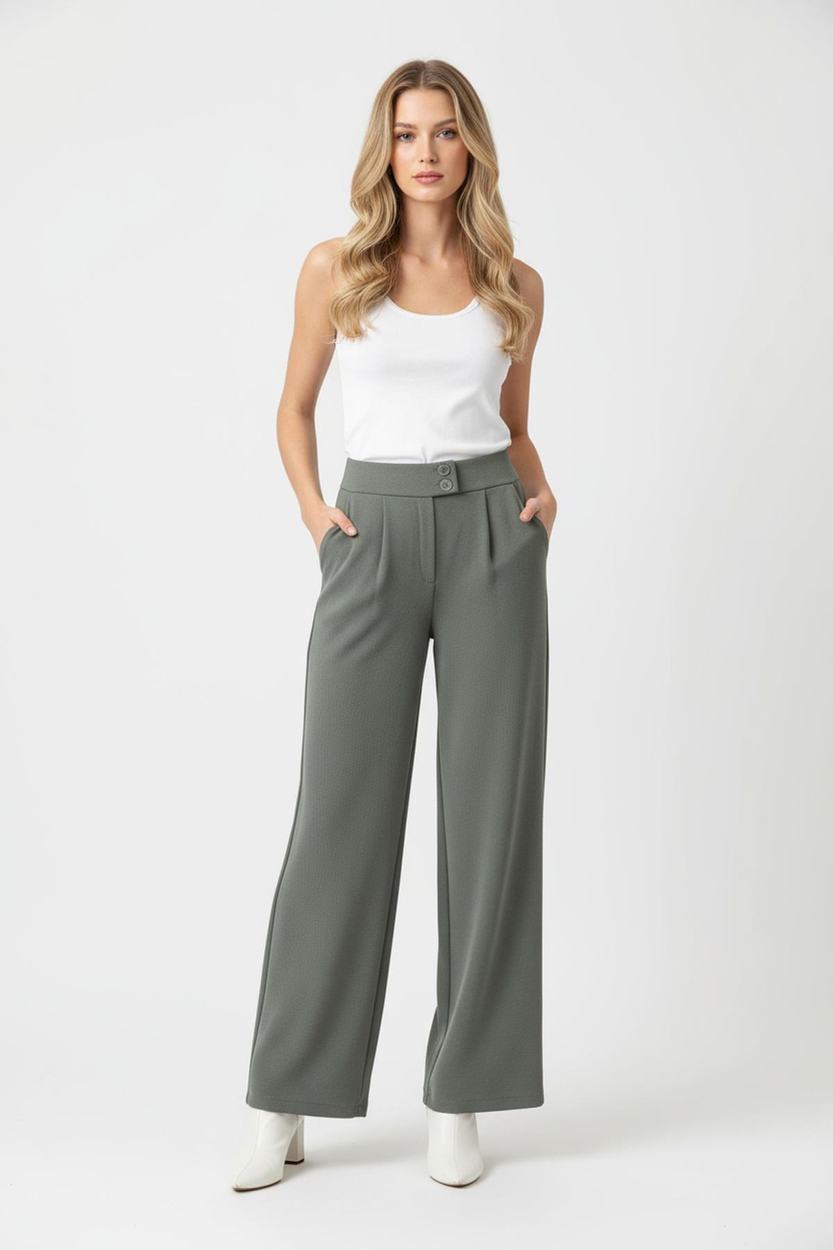 5010 Çift Düğmeli Pantolon Gri - 1