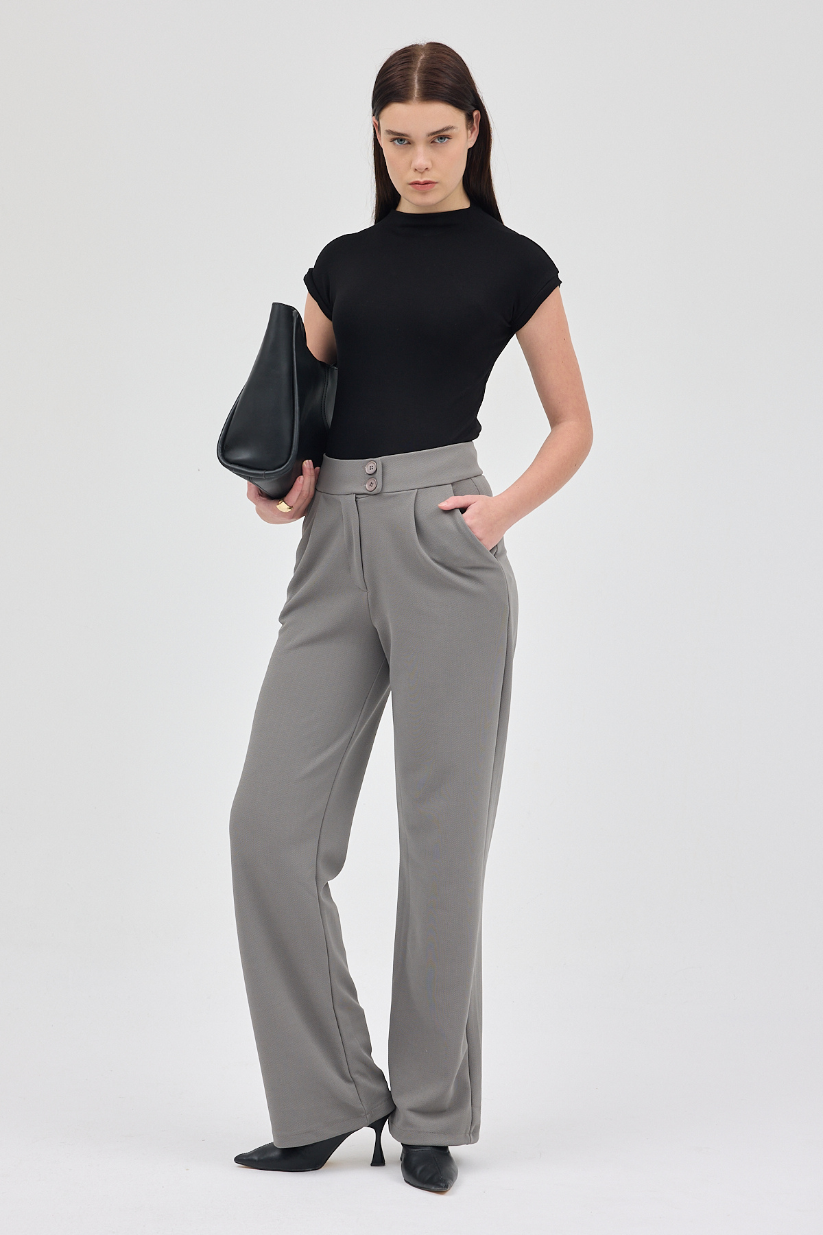 Gri Çift Düğmeli Kadın Pantolon 5010 - RAYS