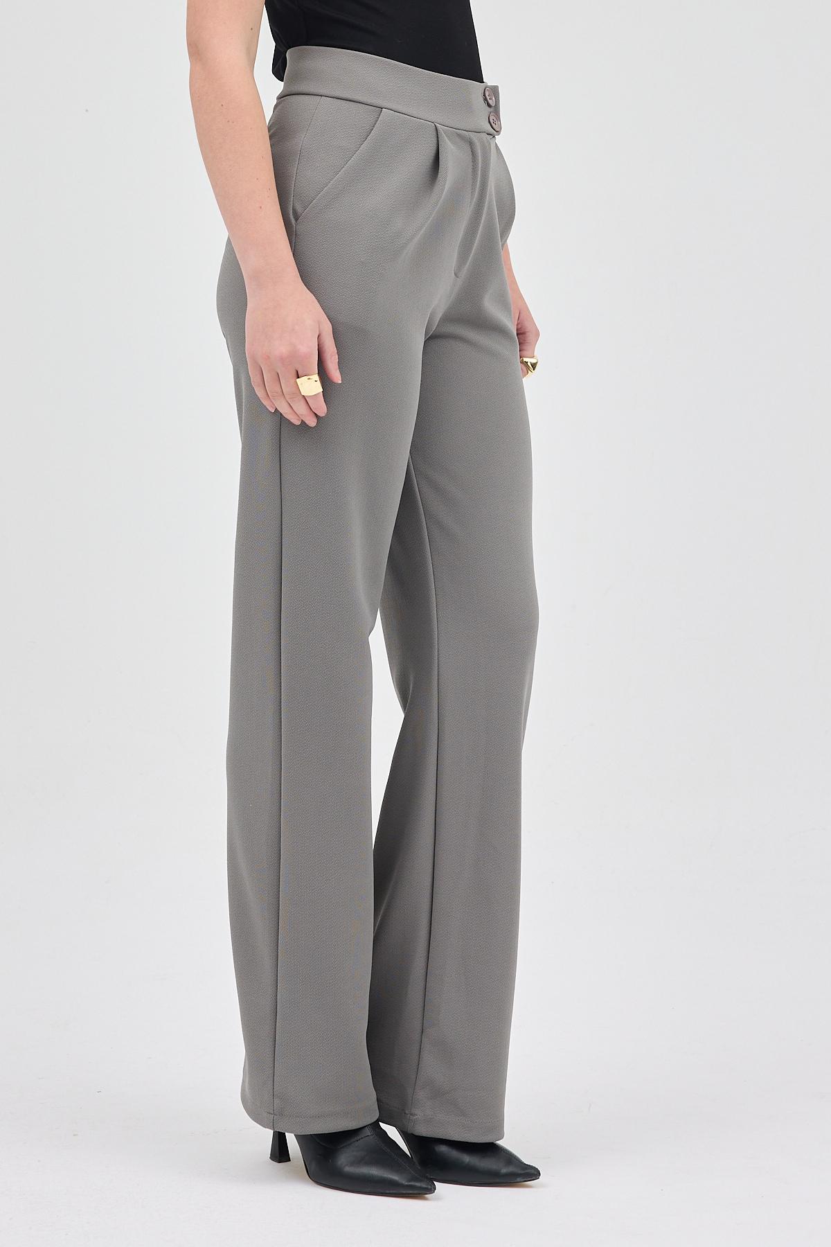 Gri Çift Düğmeli Kadın Pantolon 5010 - 3