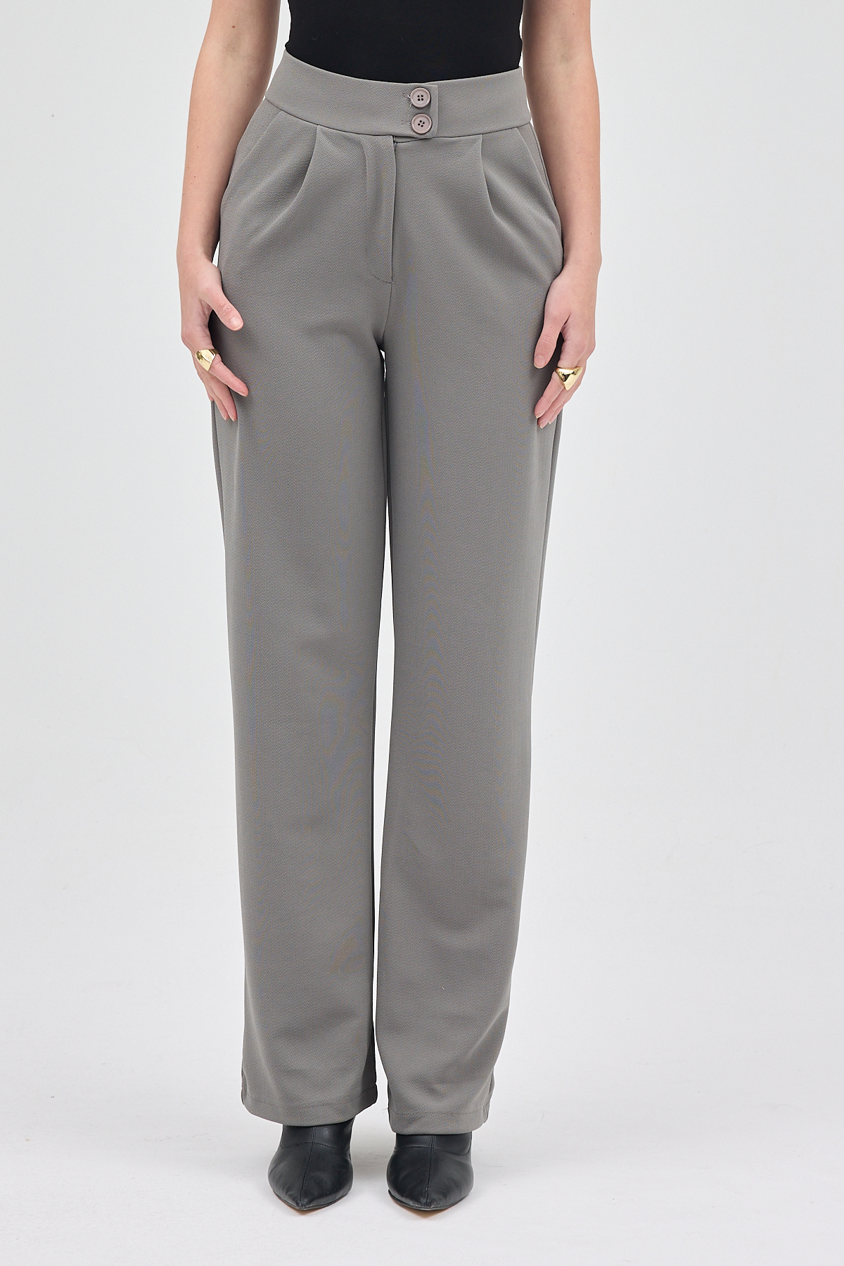Gri Çift Düğmeli Kadın Pantolon 5010 - 2