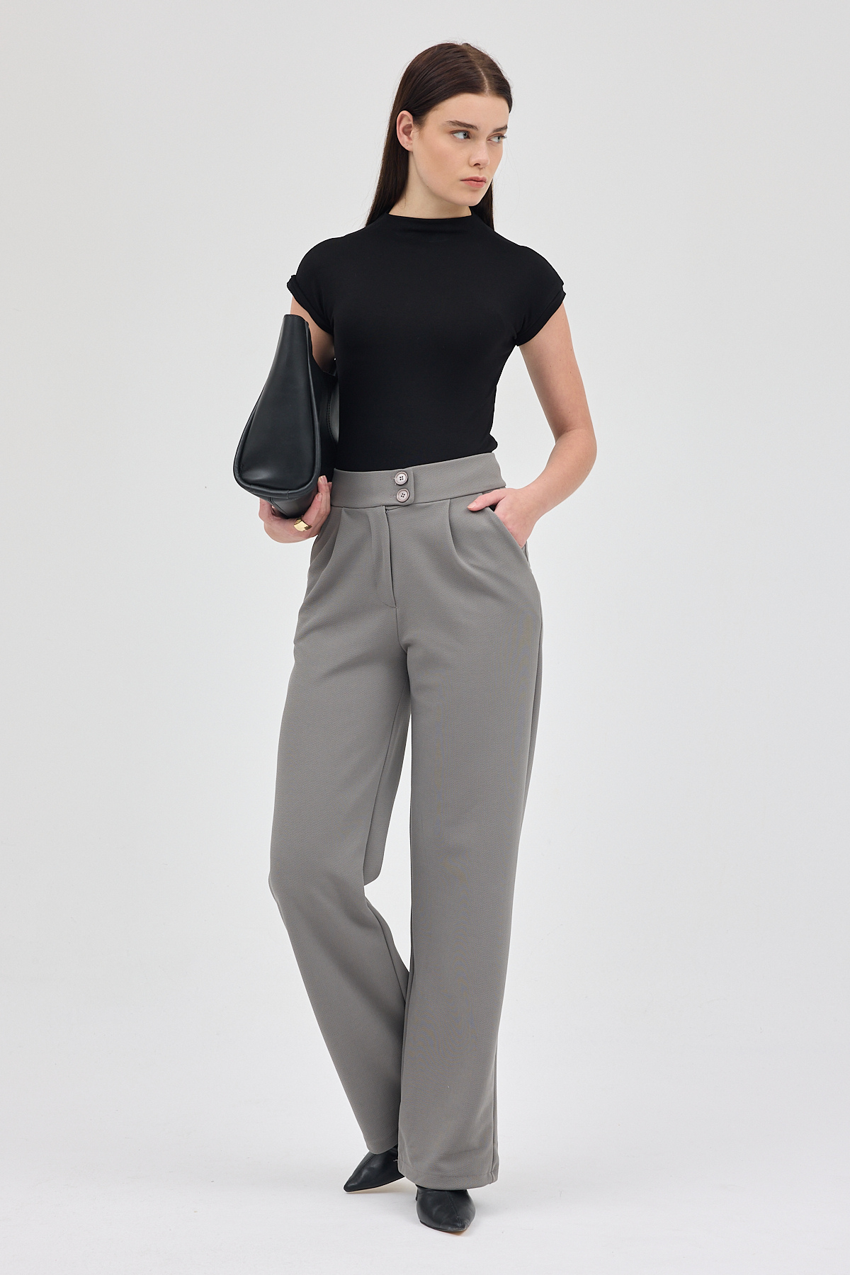 Gri Çift Düğmeli Kadın Pantolon 5010 - 7