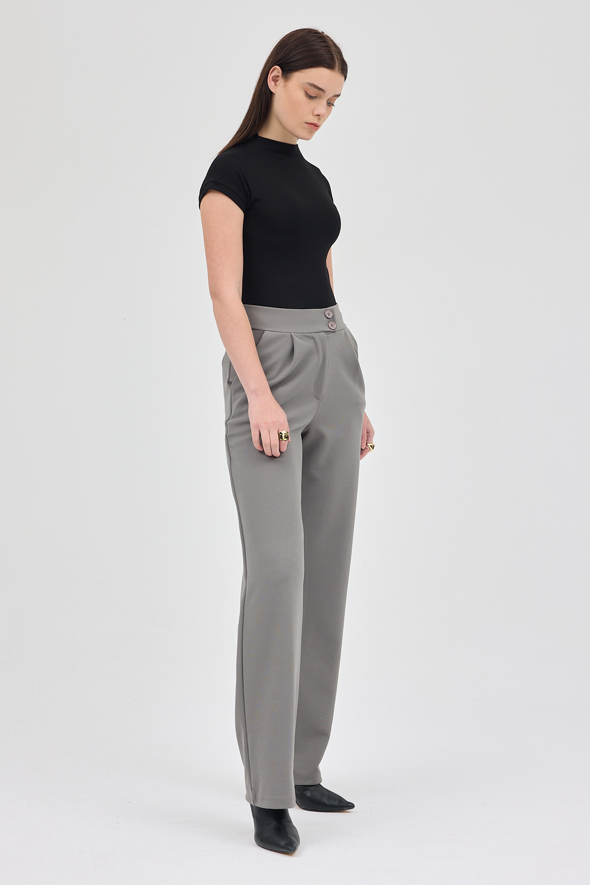 Gri Çift Düğmeli Kadın Pantolon 5010 - 6