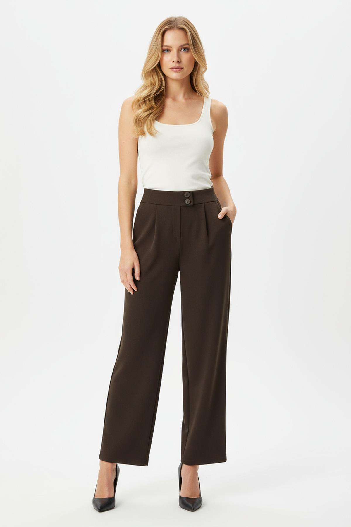 5010 Çift Düğmeli Pantolon Kahve - 1