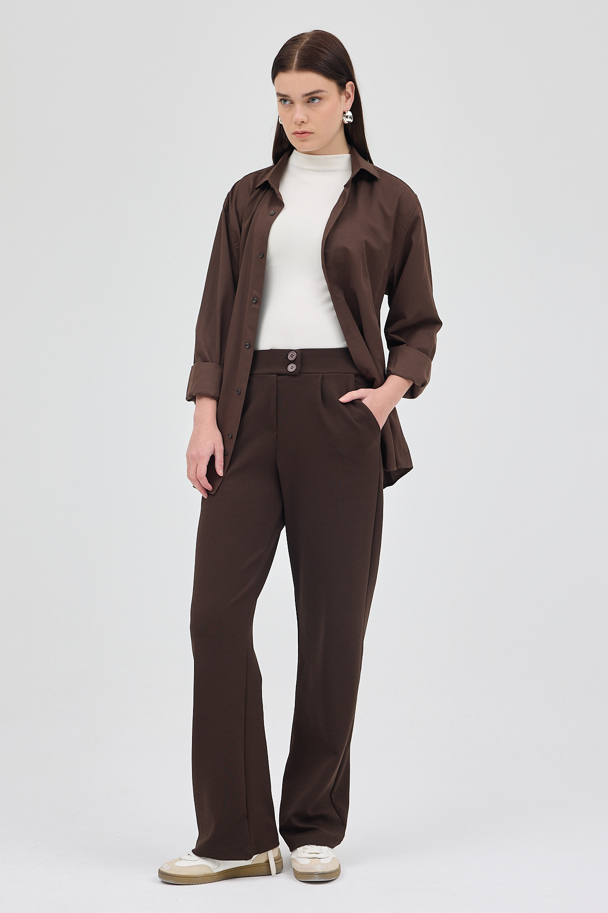 Kahve Çift Düğmeli Kadın Pantolon 5010 - 7