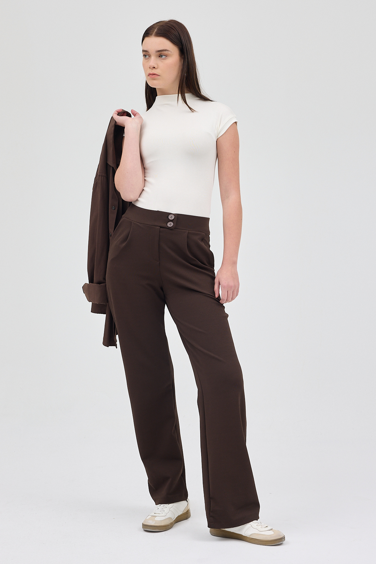 Kahve Çift Düğmeli Kadın Pantolon 5010 - RAYS