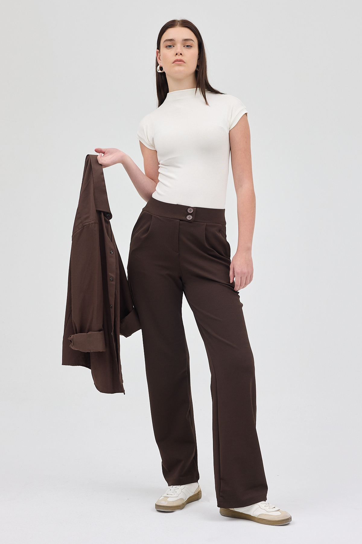 Kahve Çift Düğmeli Kadın Pantolon 5010 - 6