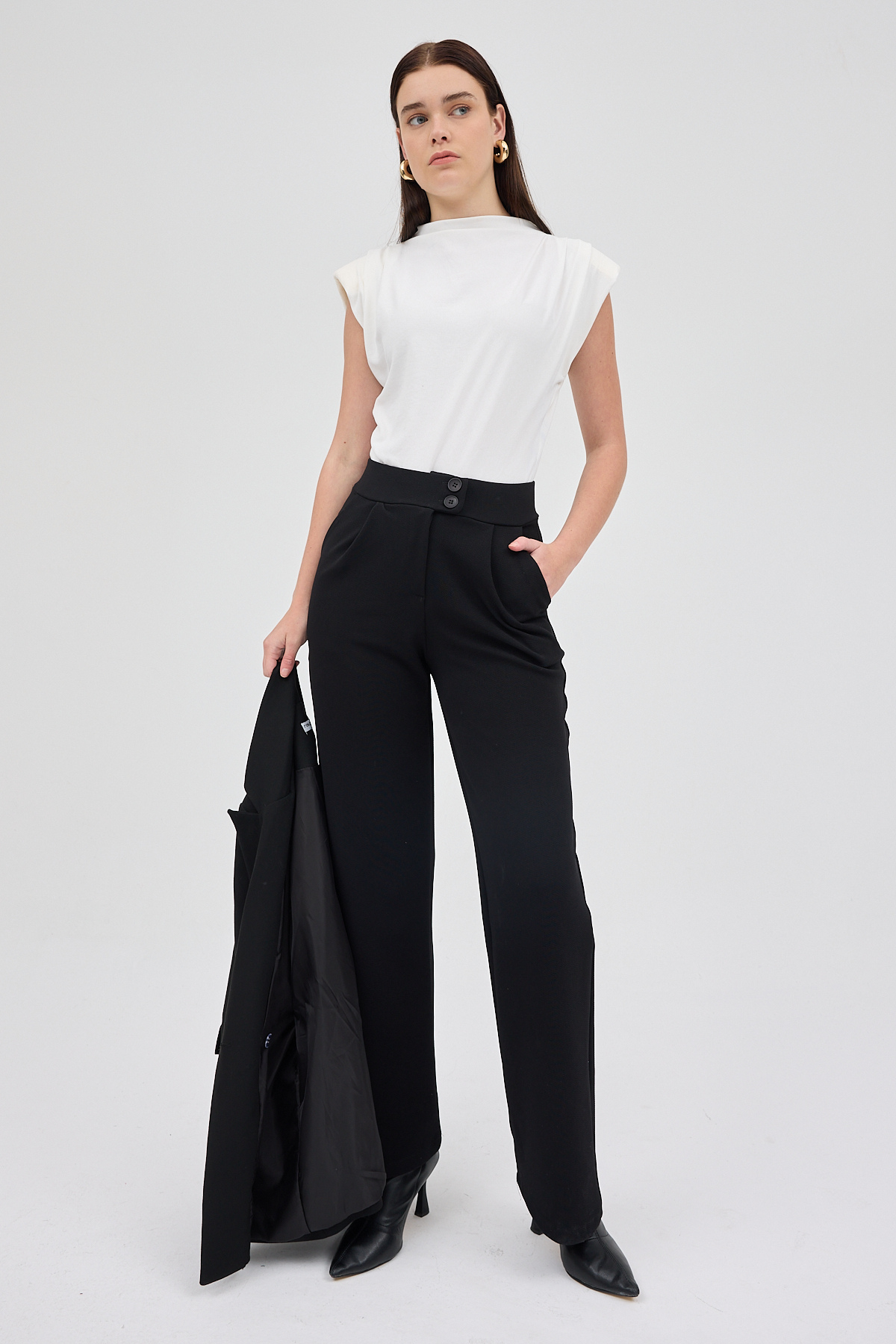 Siyah Çift Düğmeli Kadın Pantolon 5010 - 6