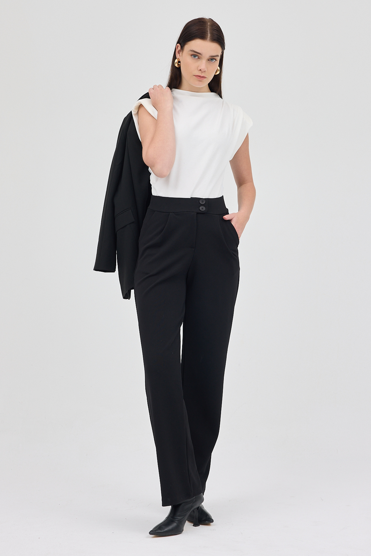 Siyah Çift Düğmeli Kadın Pantolon 5010 - 7