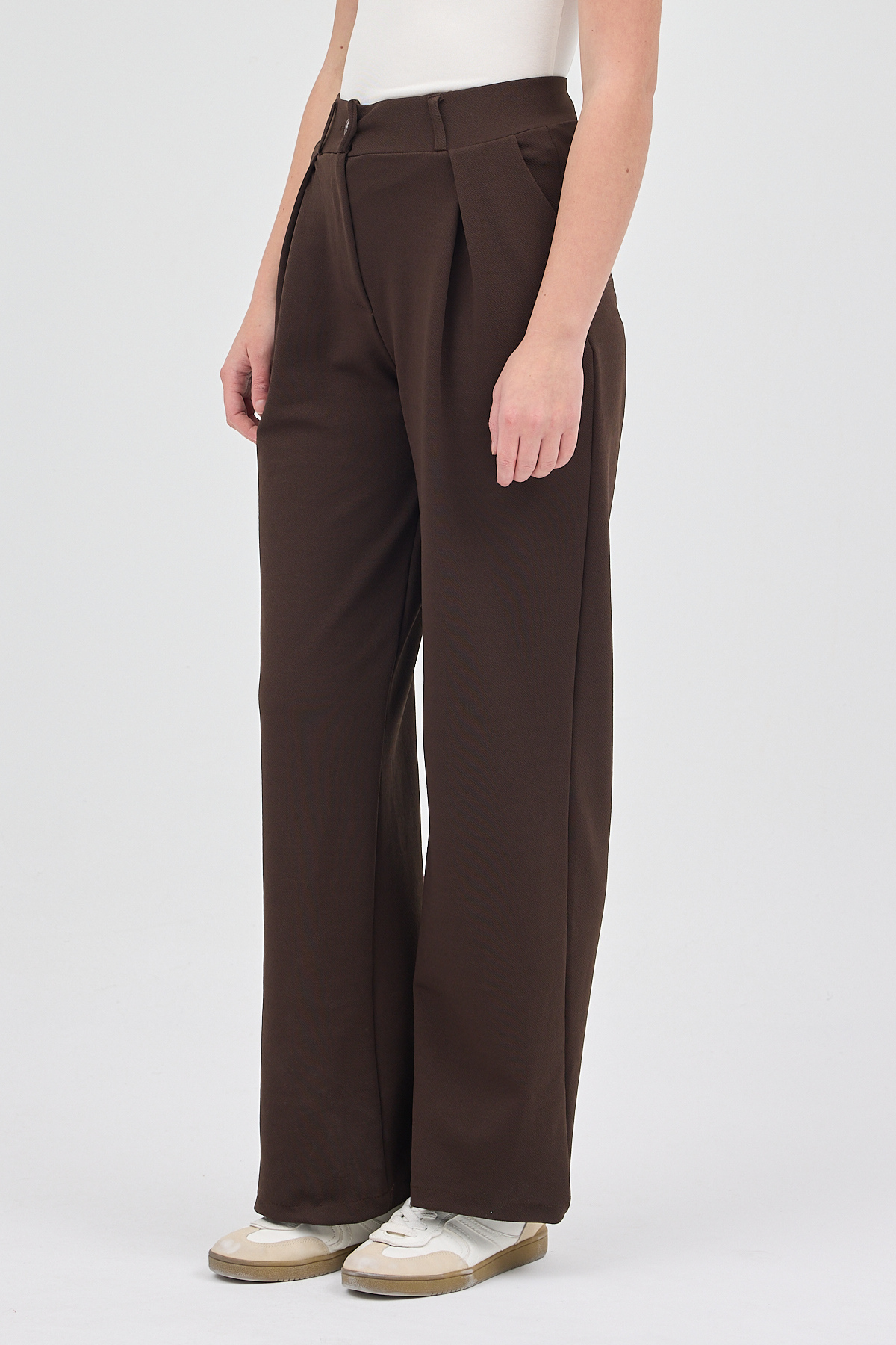 Kahve Tek Düğmeli Pensli Kadın Pantolon 5011 - 3