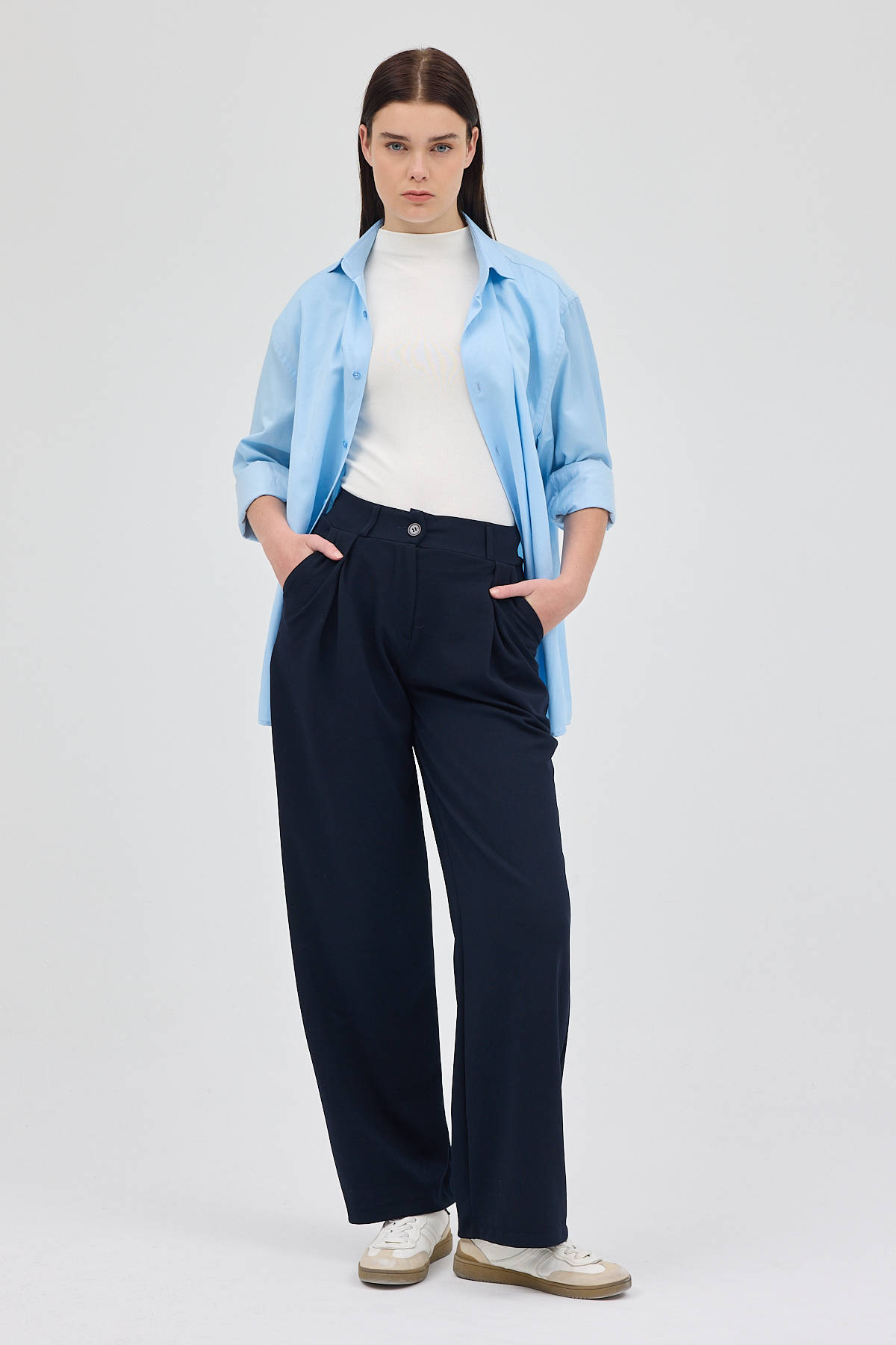 Laci Tek Düğmeli Pensli Kadın Pantolon 5011 