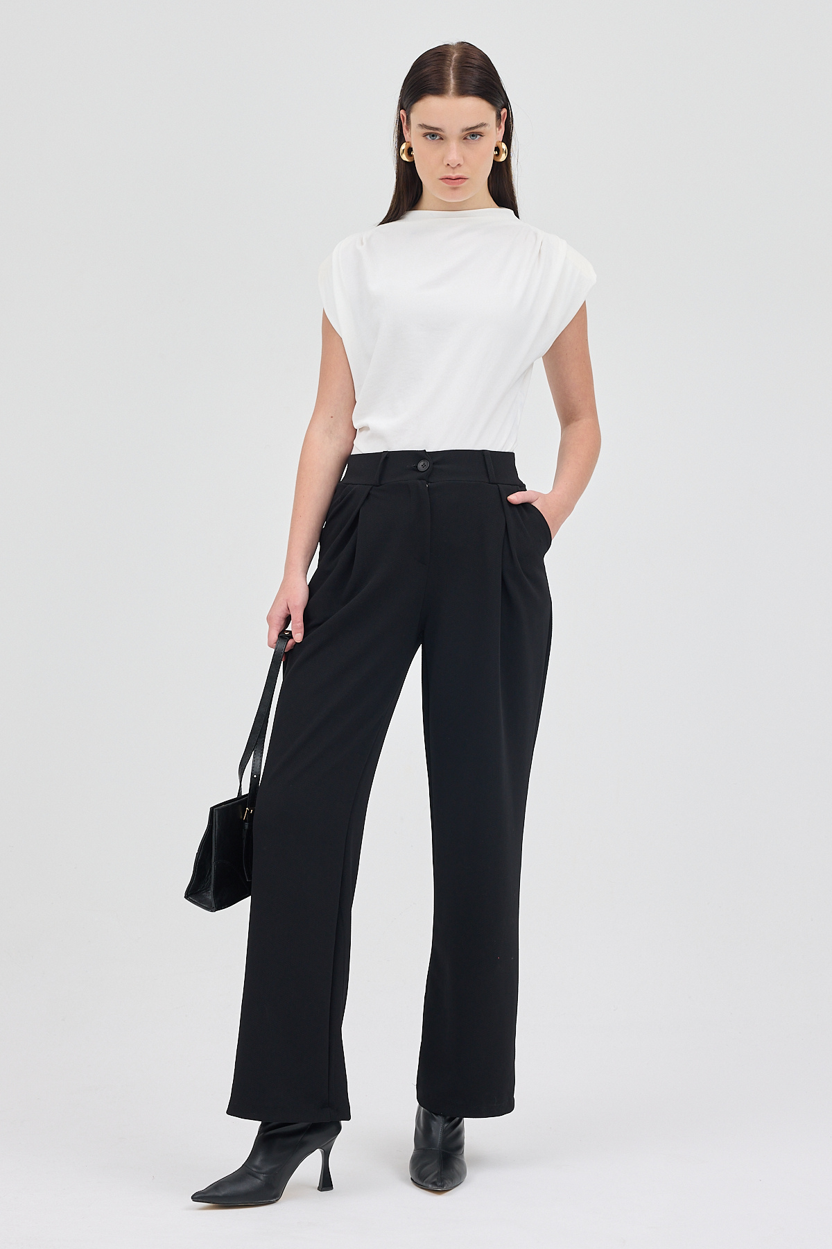 Siyah Tek Düğmeli Pensli Kadın Pantolon 5011 - RAYS