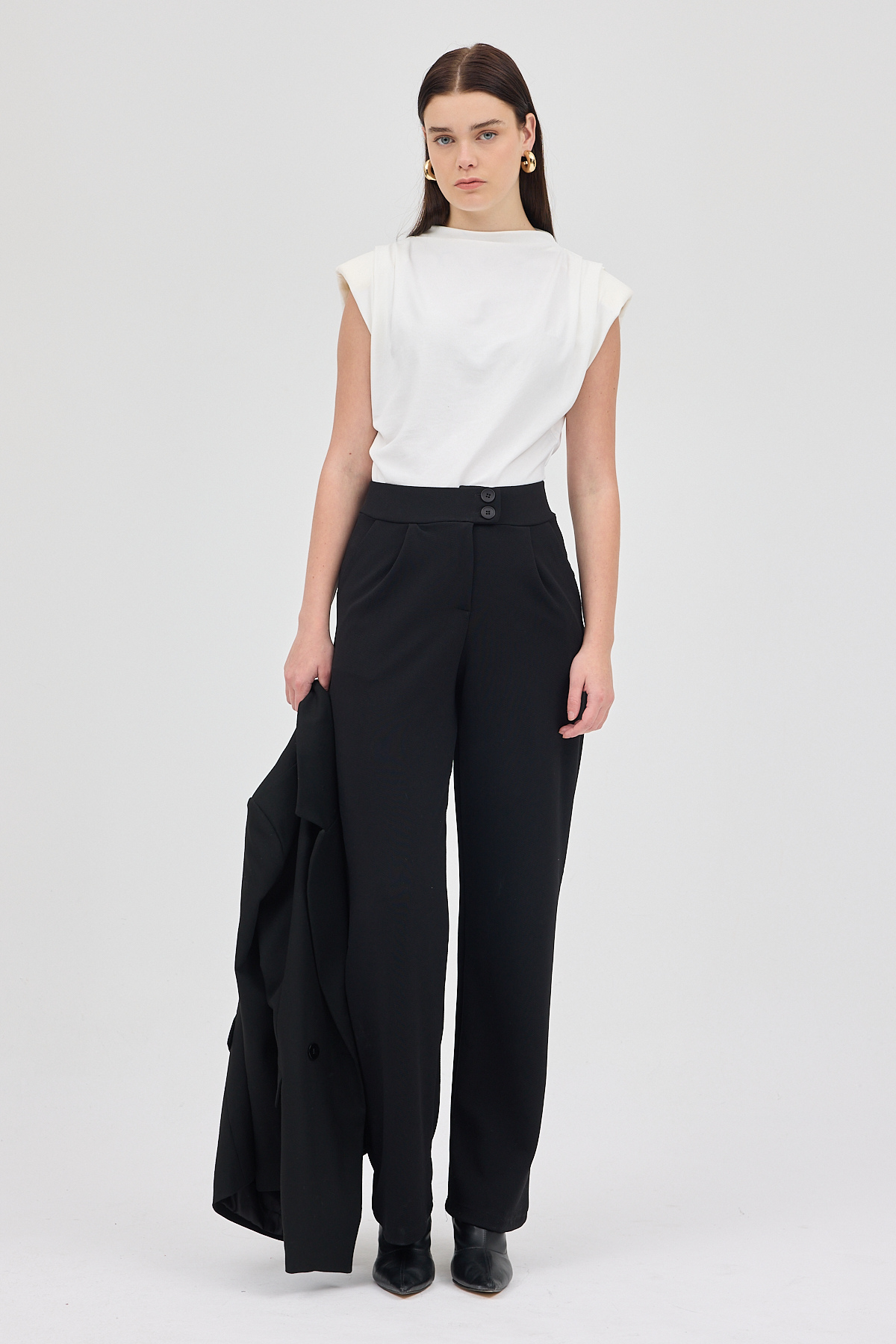 Siyah Tek Düğmeli Pensli Kadın Pantolon 5011 - 7