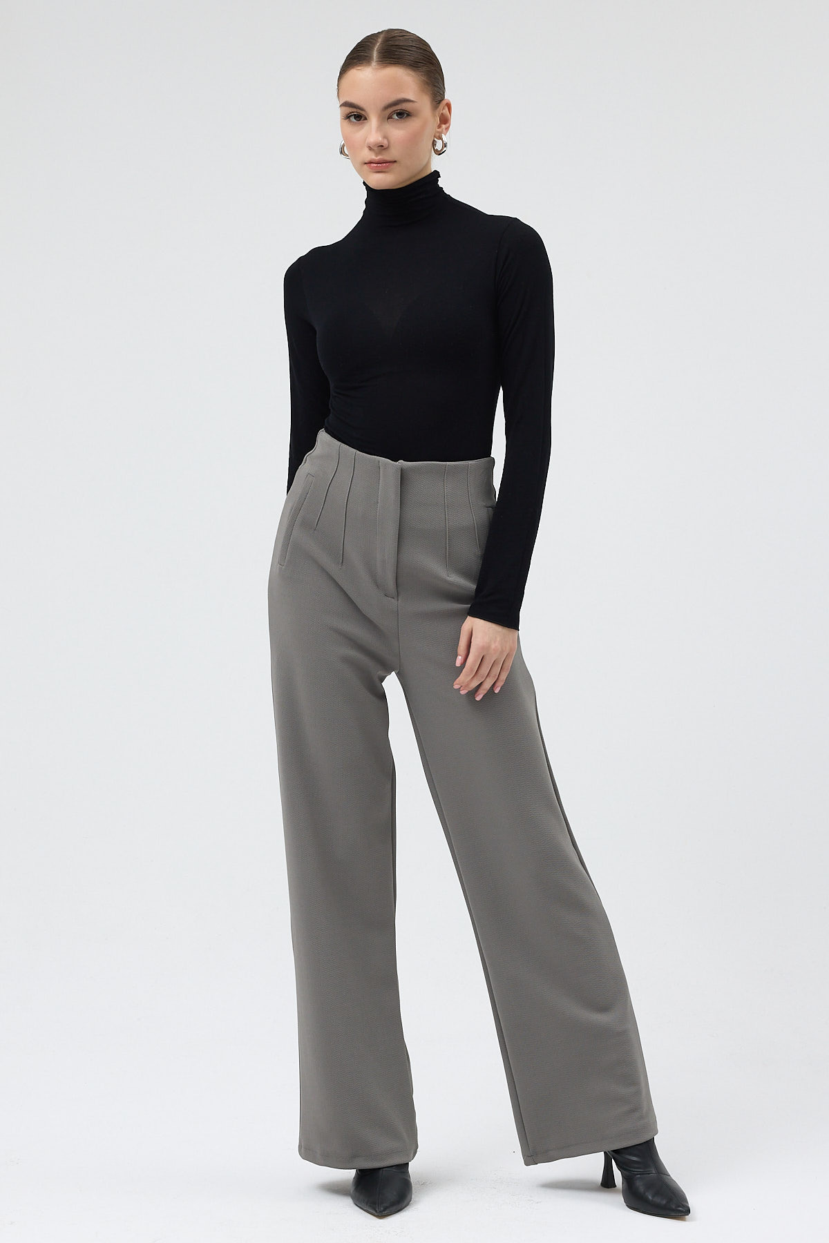 Gri Geniş Paça Kadın Pantolon 5012 - 2
