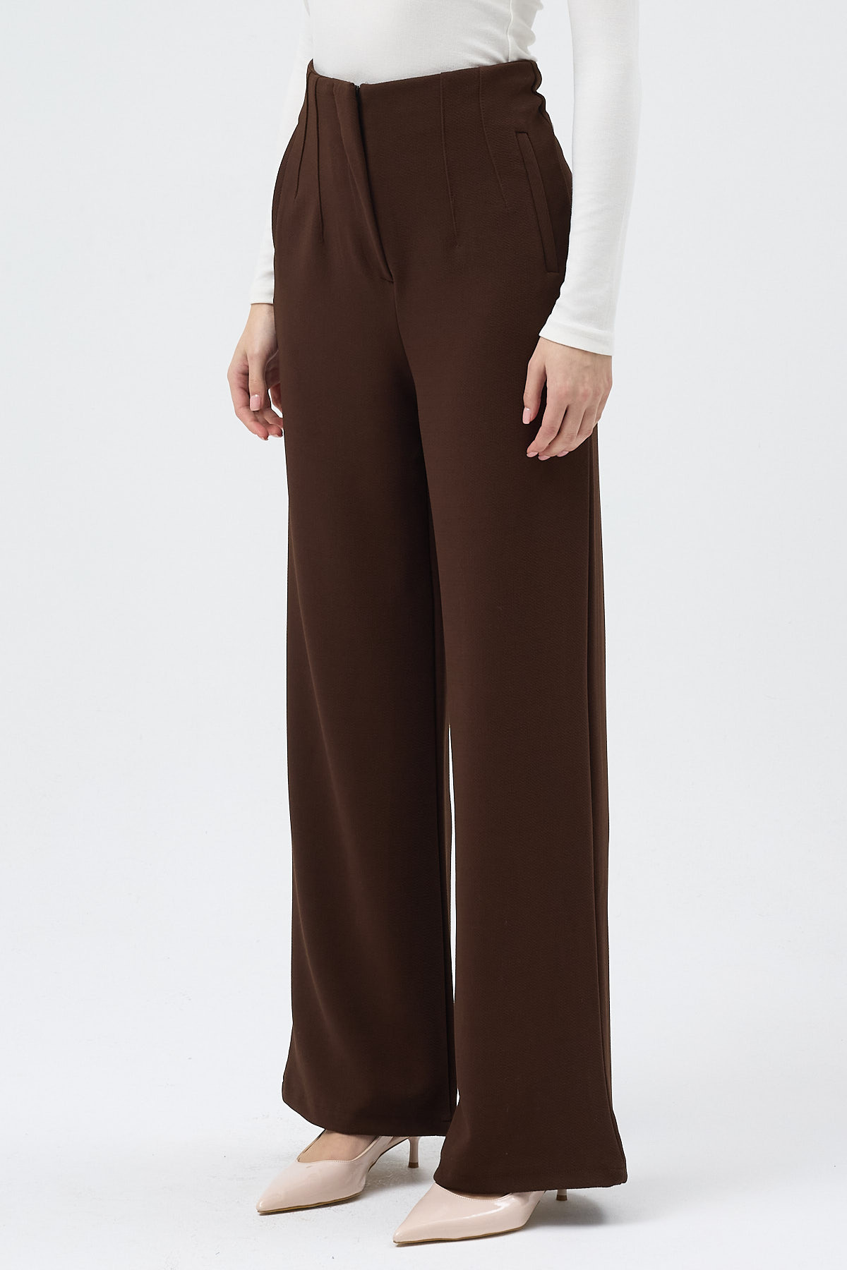 Kahverengi Geniş Paça Kadın Pantolon 5012 - RAYS