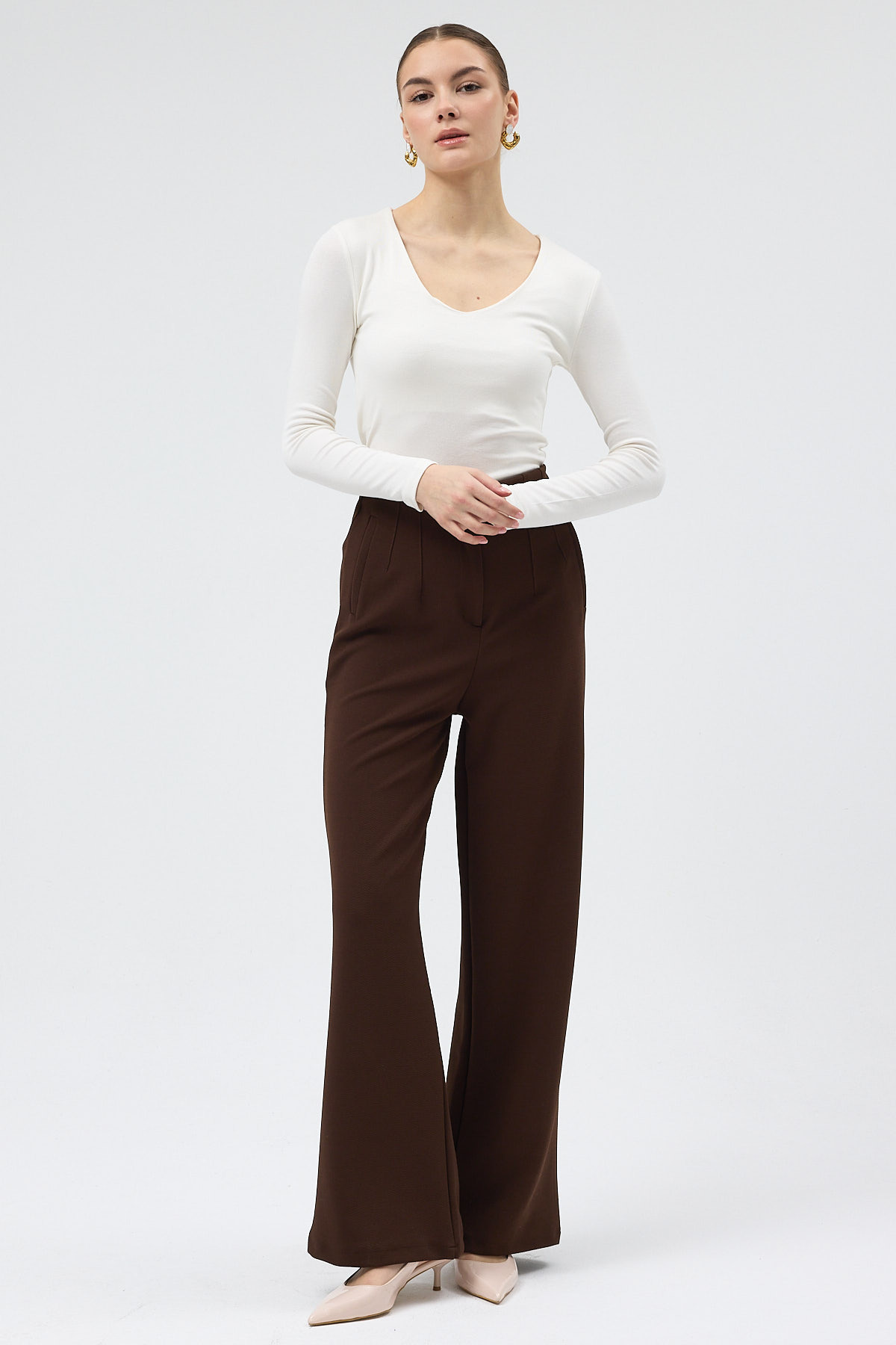 5012 Fermuarlı Pantolon Kahve - RAYS (1)