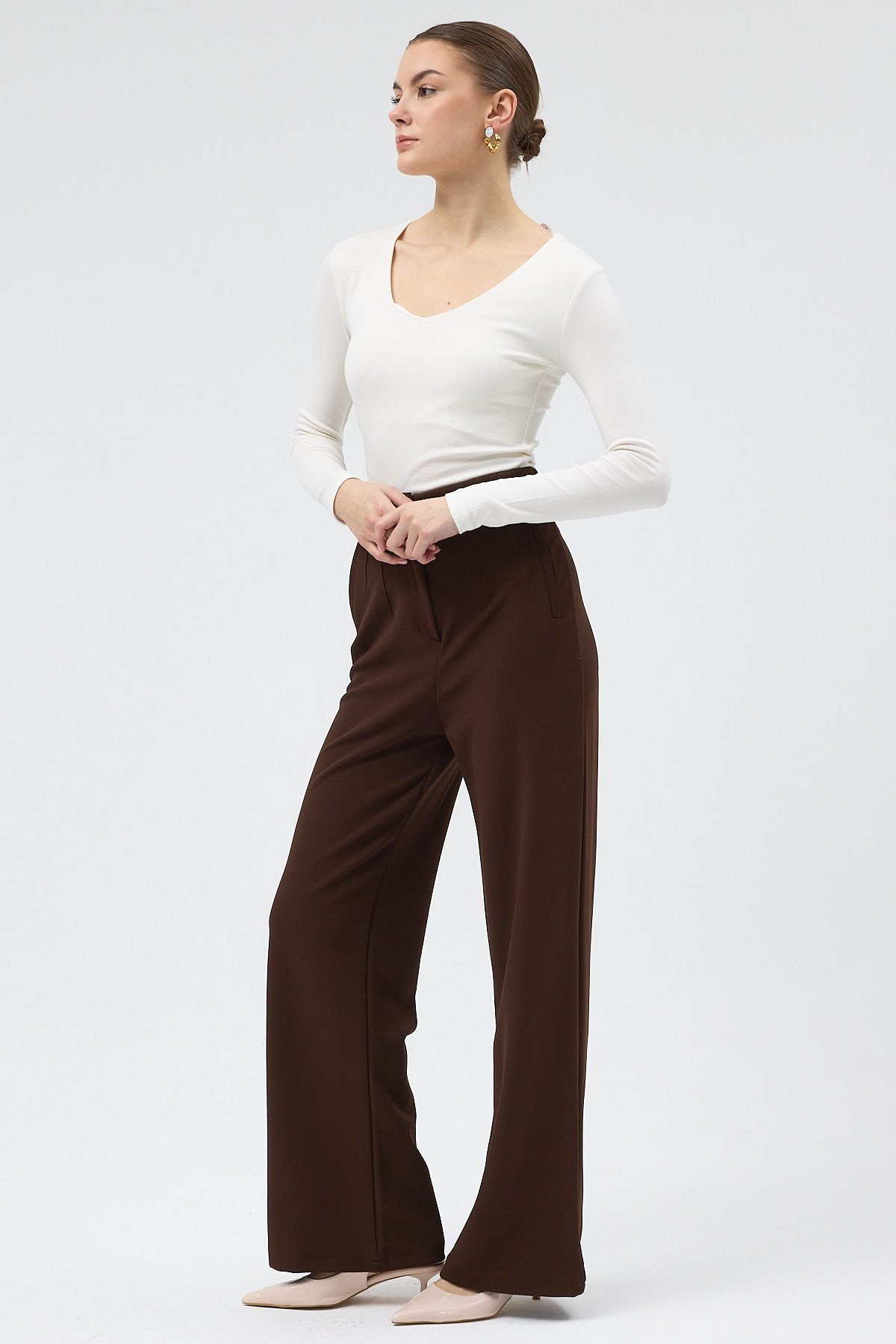 Kahverengi Geniş Paça Kadın Pantolon 5012 - 6